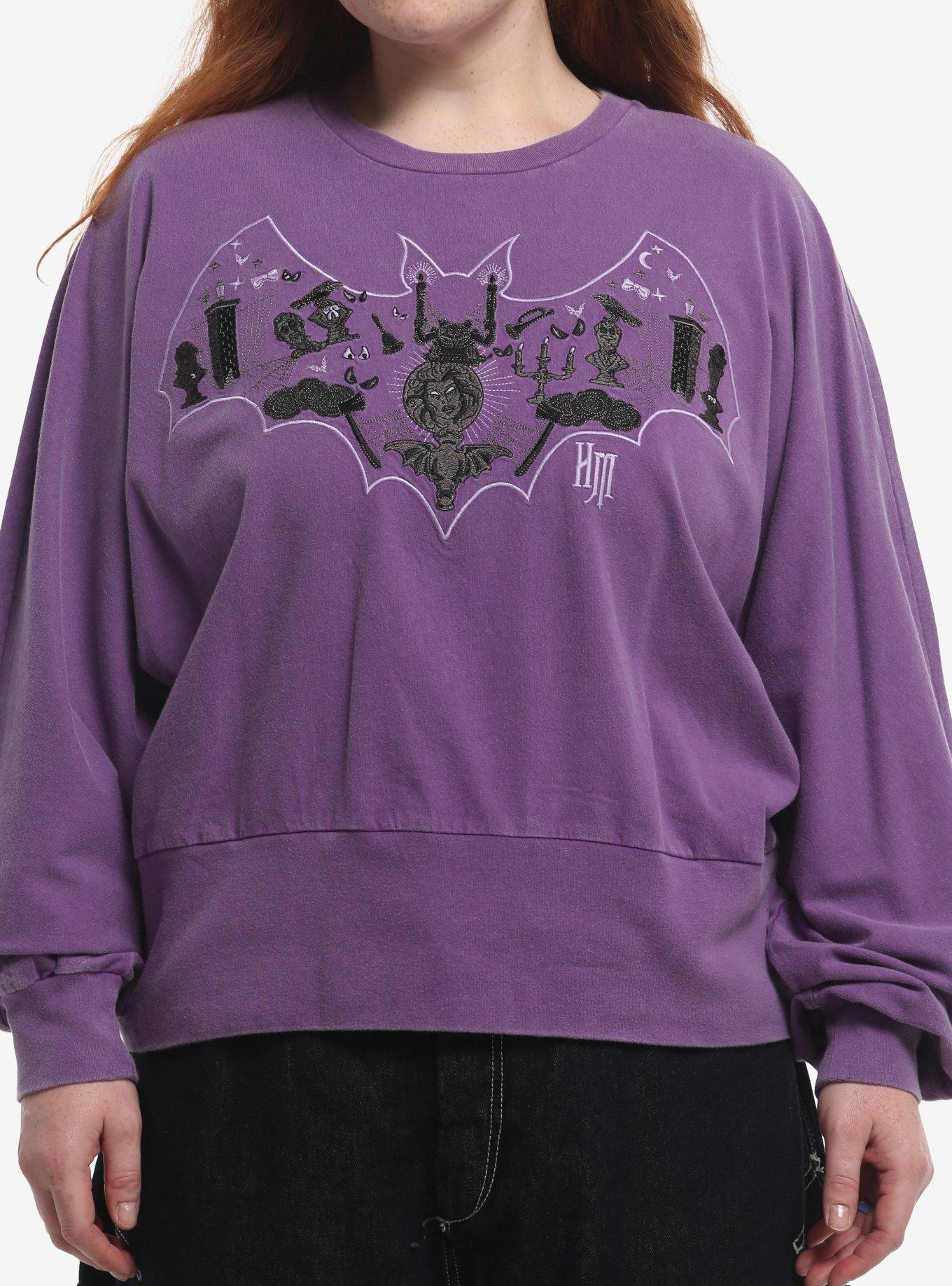 Her Universe Disney The Haunted Mansion Glow-in-the-Dark Bat Embroidered Icons Plus Size Long Sleeve T-Shirt Her Universe Exclusive, , hi-res