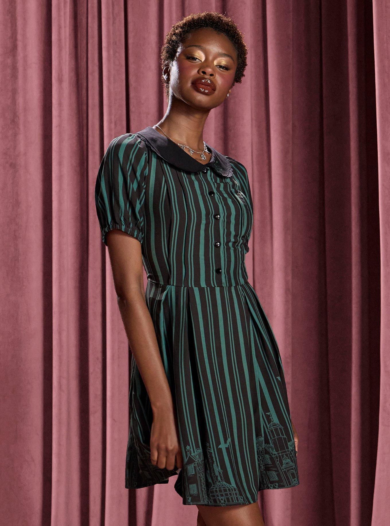 Her Universe Disney Haunted Mansion Striped Puff Sleeve Dress Her Universe Exclusive
