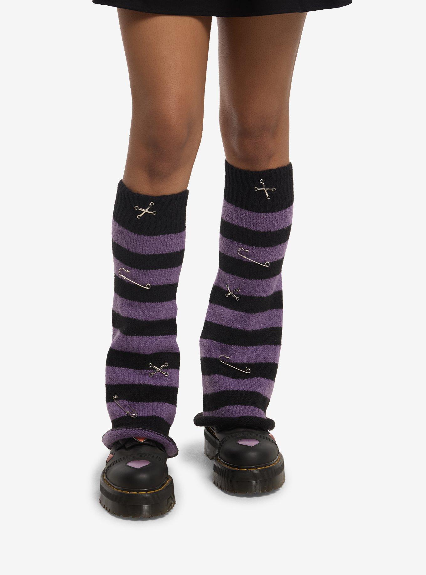 Purple & Black Stripe Hardware Leg Warmers, , hi-res