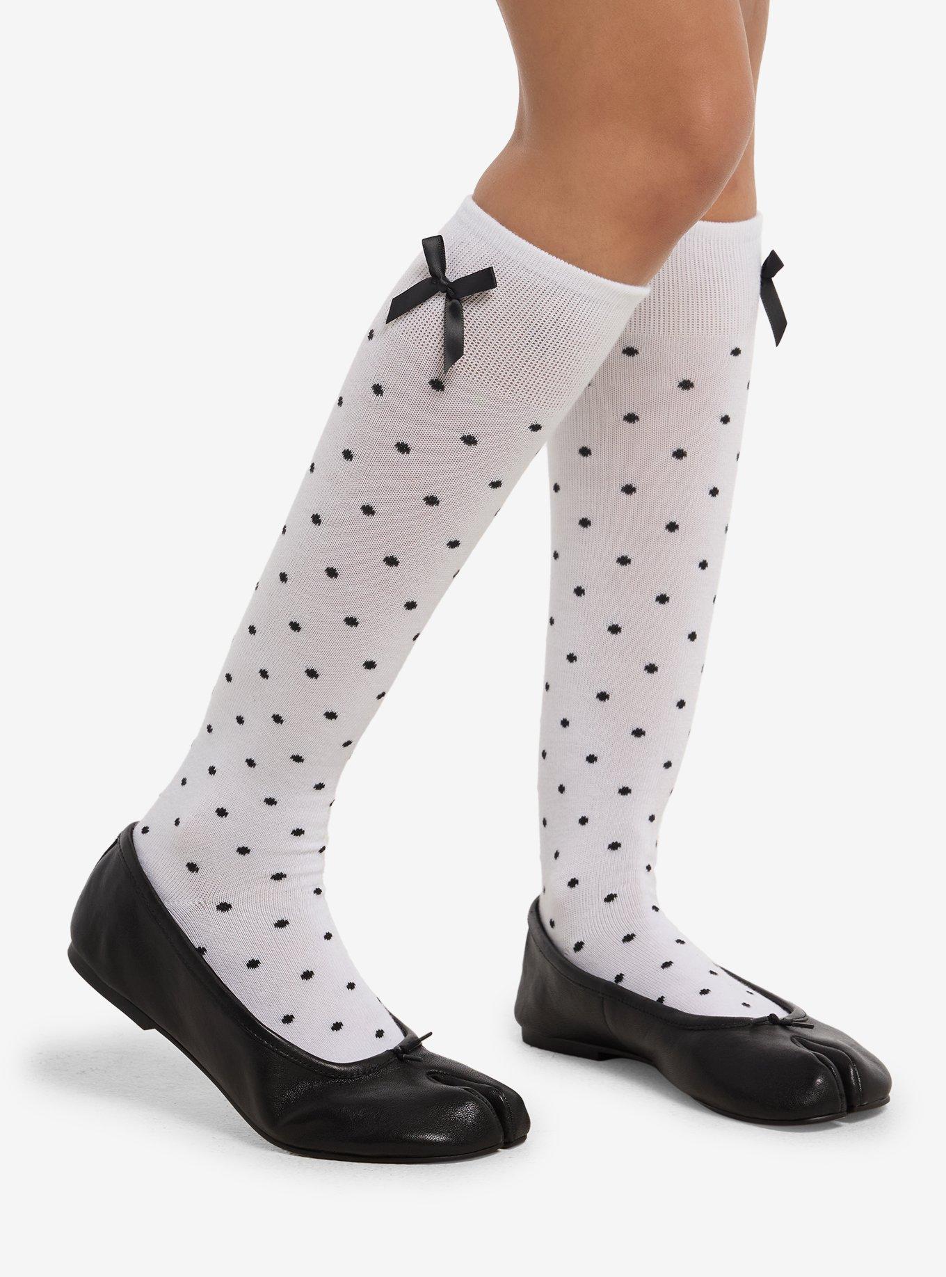 Black & White Polka Dot Knee-High Socks 2 Pair