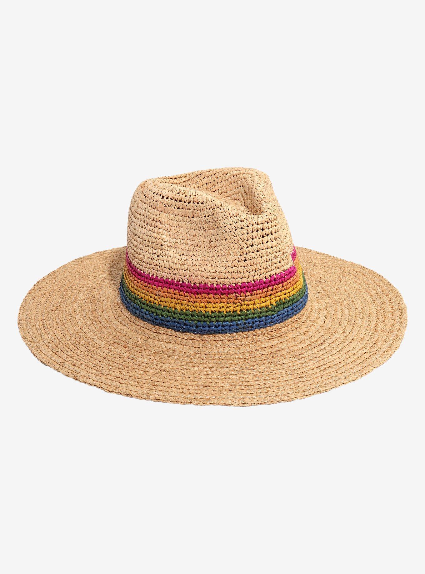 Rainbow Stripe Wide Brim Straw Hat, , hi-res