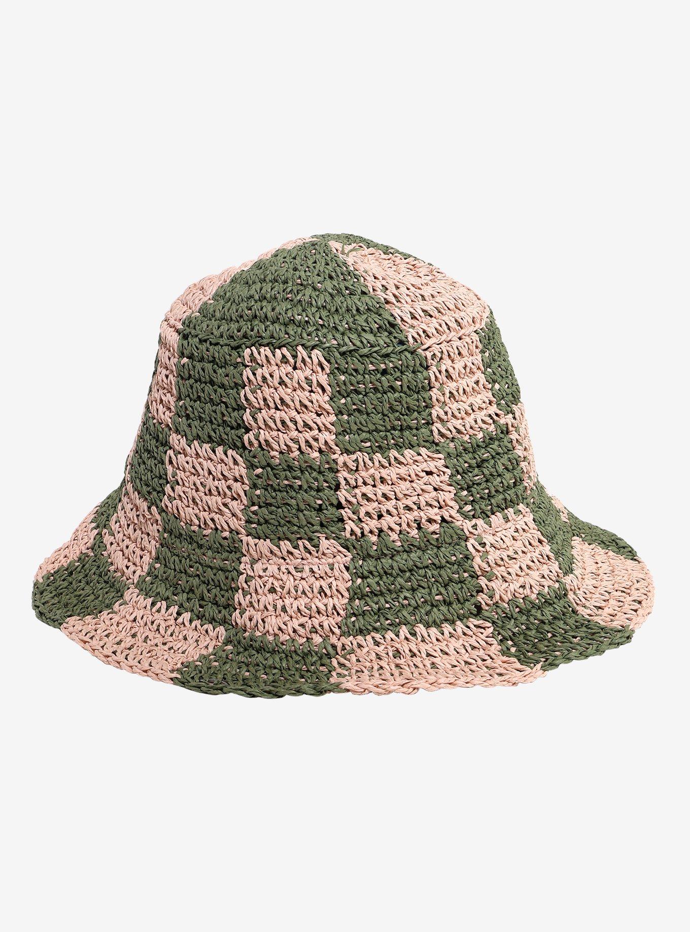 Pink & Green Checkered Woven Button Hat, , hi-res