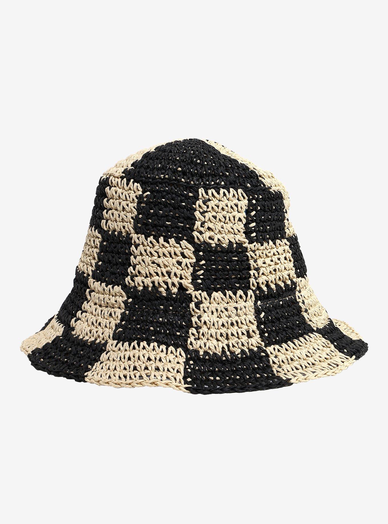 Black & White Checkered Woven Button Hat, , hi-res