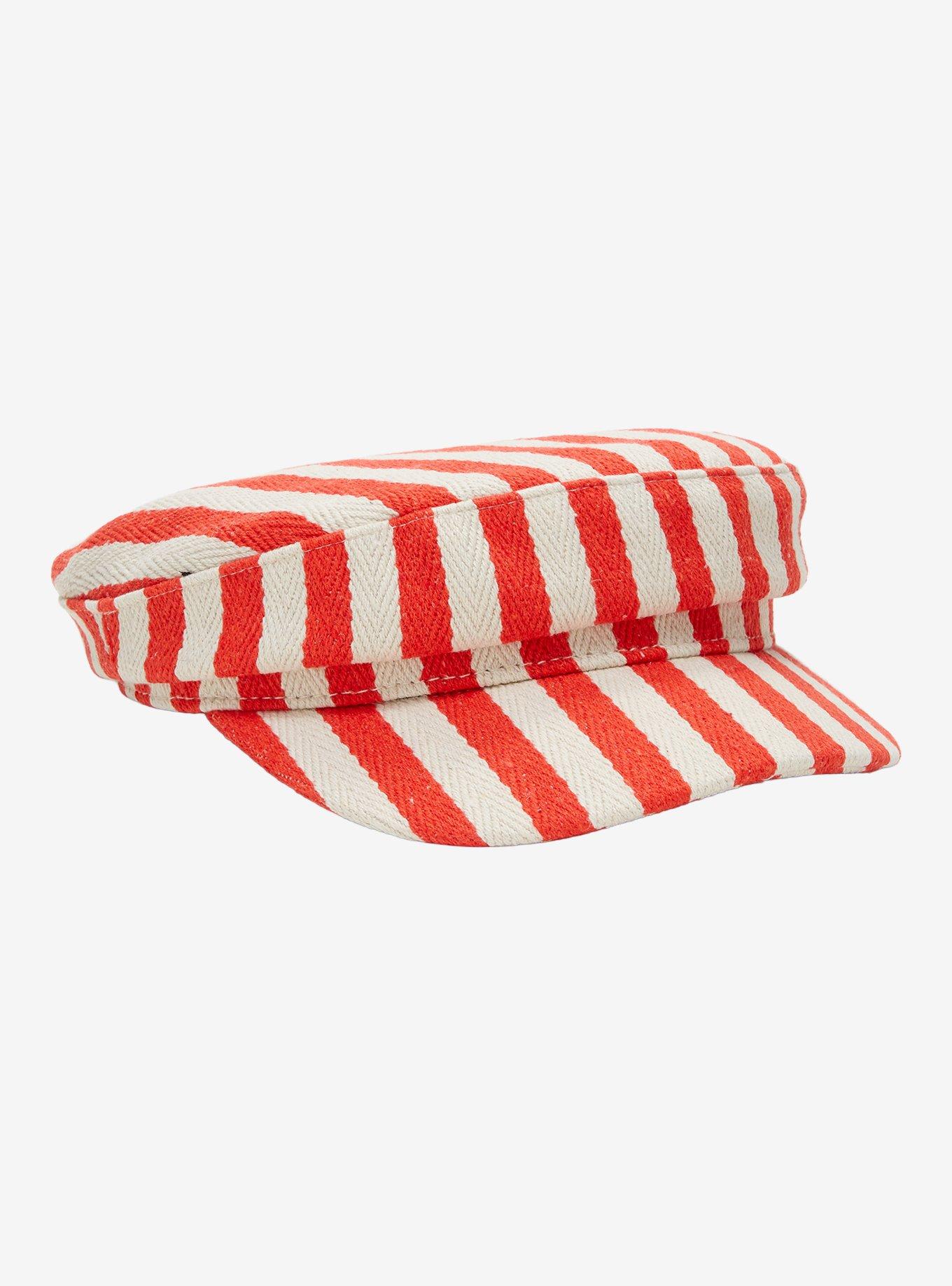 Red & Ivory Stripe Cabbie Hat, , hi-res