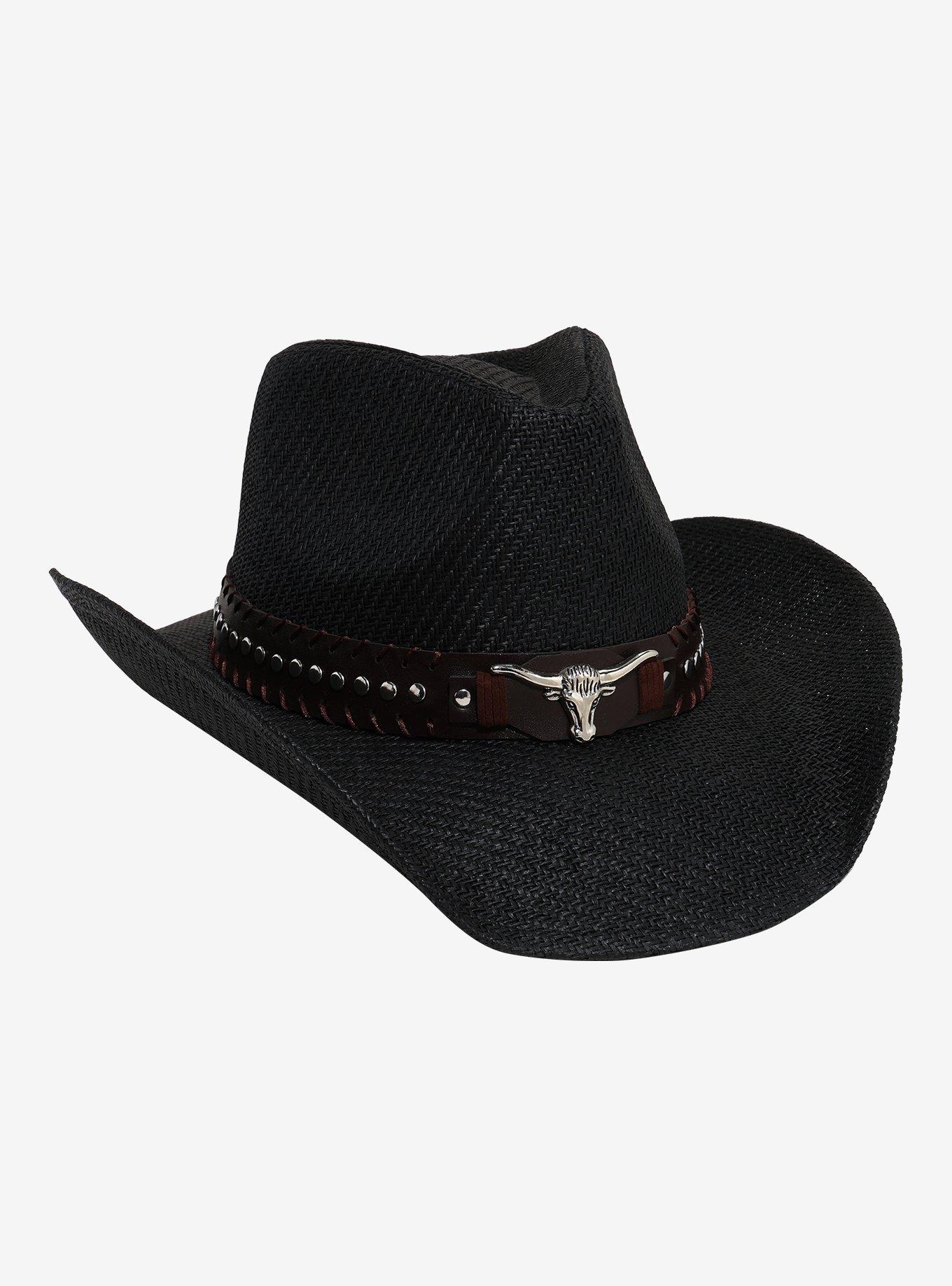 Black Western Straw Hat, , hi-res