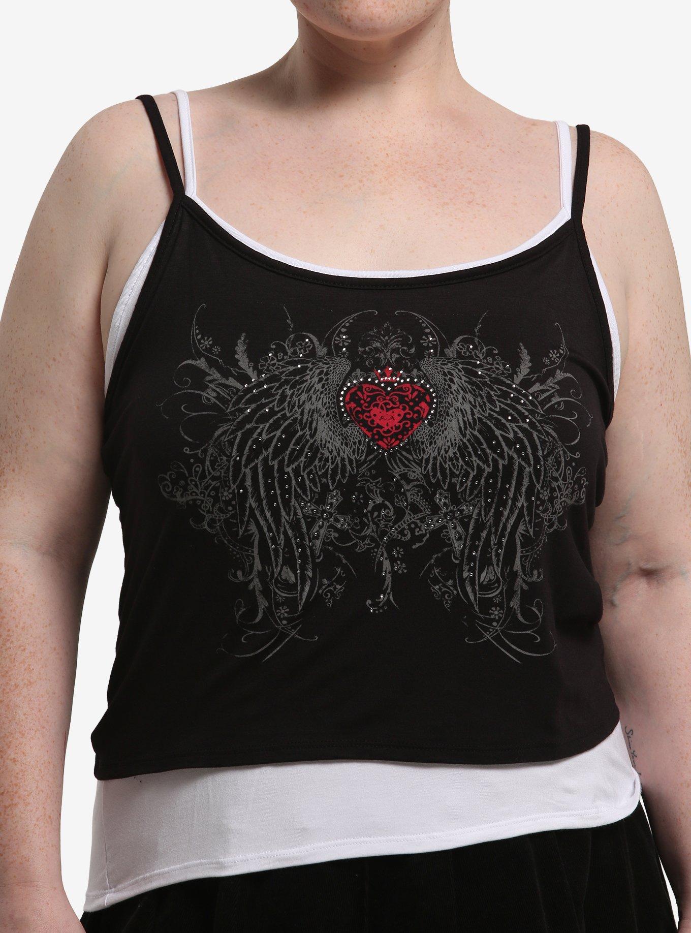 Social Collision Red Heart Filigree Rhinestone Layered Girls Crop Cami Plus Size, , hi-res