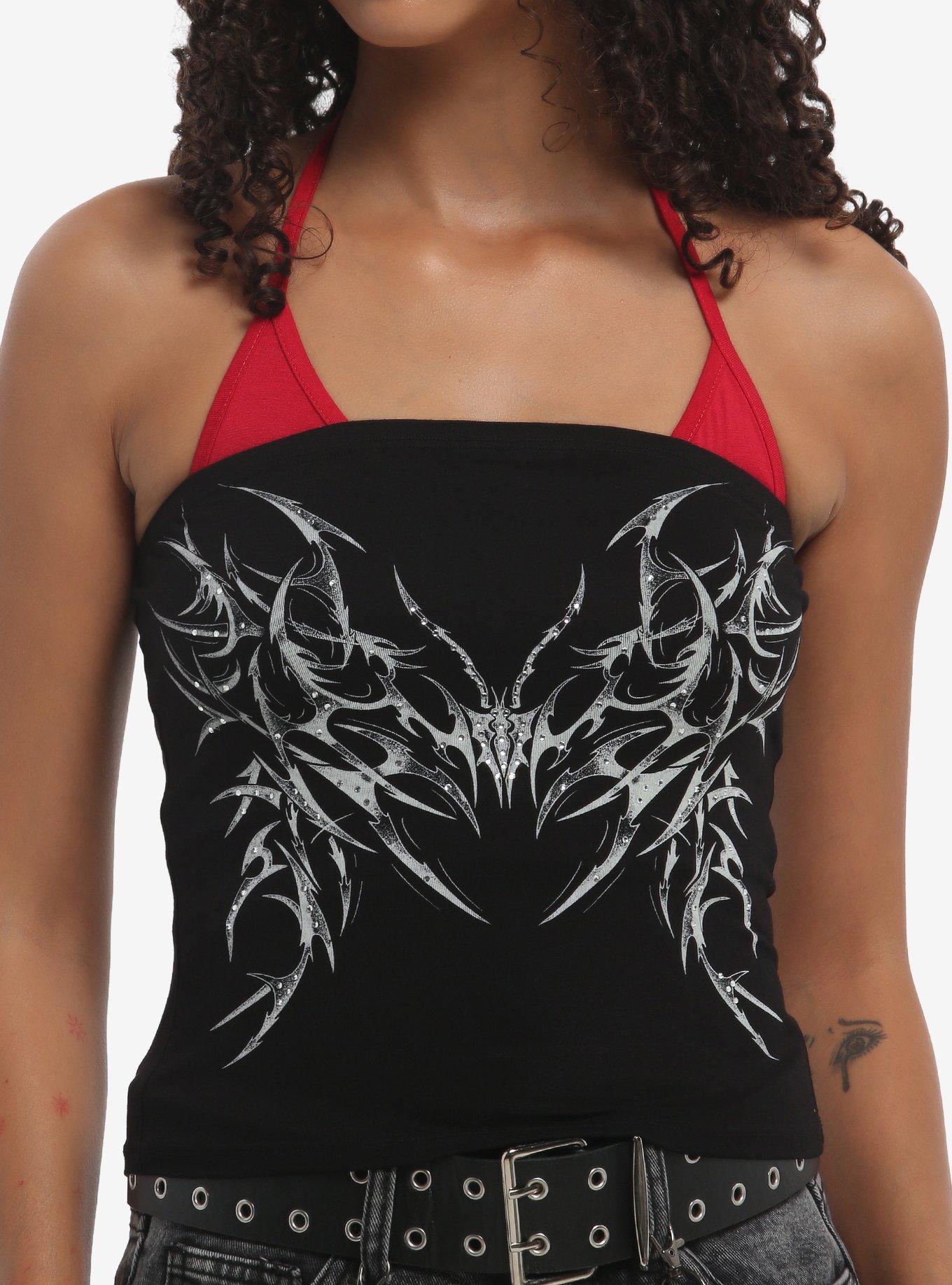 Social Collision Cyber Rhinestone Girls Twofer Halter Top, , hi-res