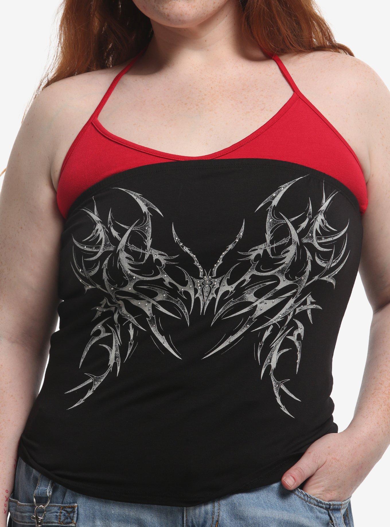 Social Collision Cyber Rhinestone Girls Twofer Halter Top Plus Size, , hi-res