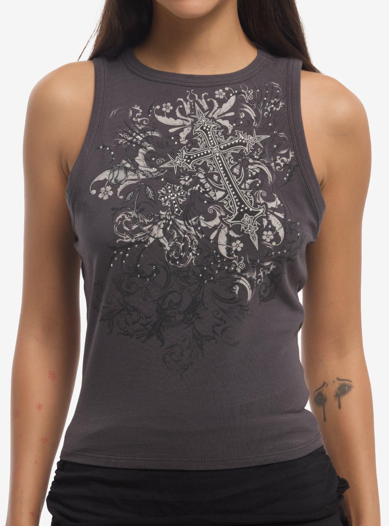 Social Collision Rhinestone Cross Girls Tank Top, , hi-res