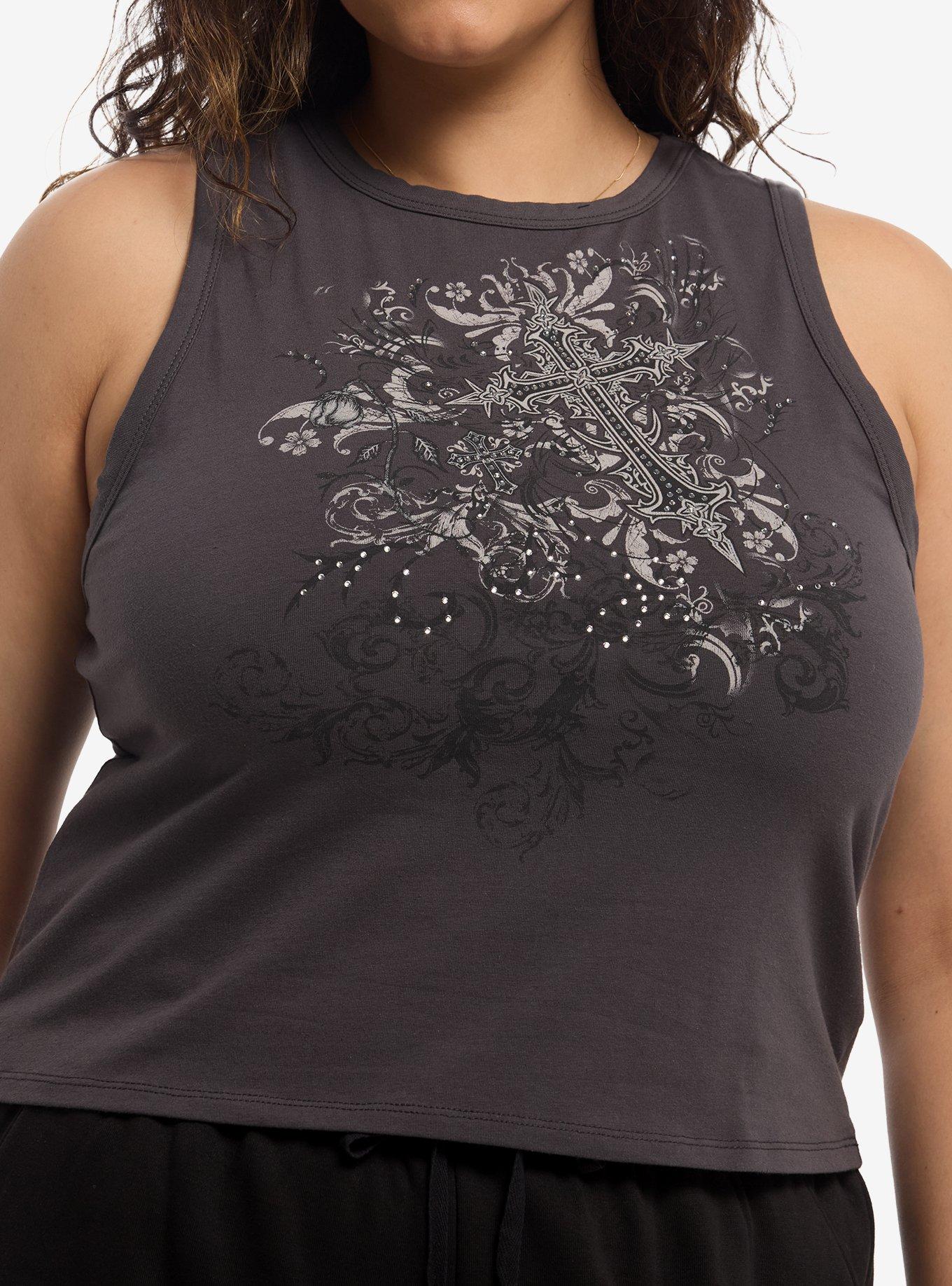 Social Collision Rhinestone Cross Girls Tank Top Plus Size, , hi-res