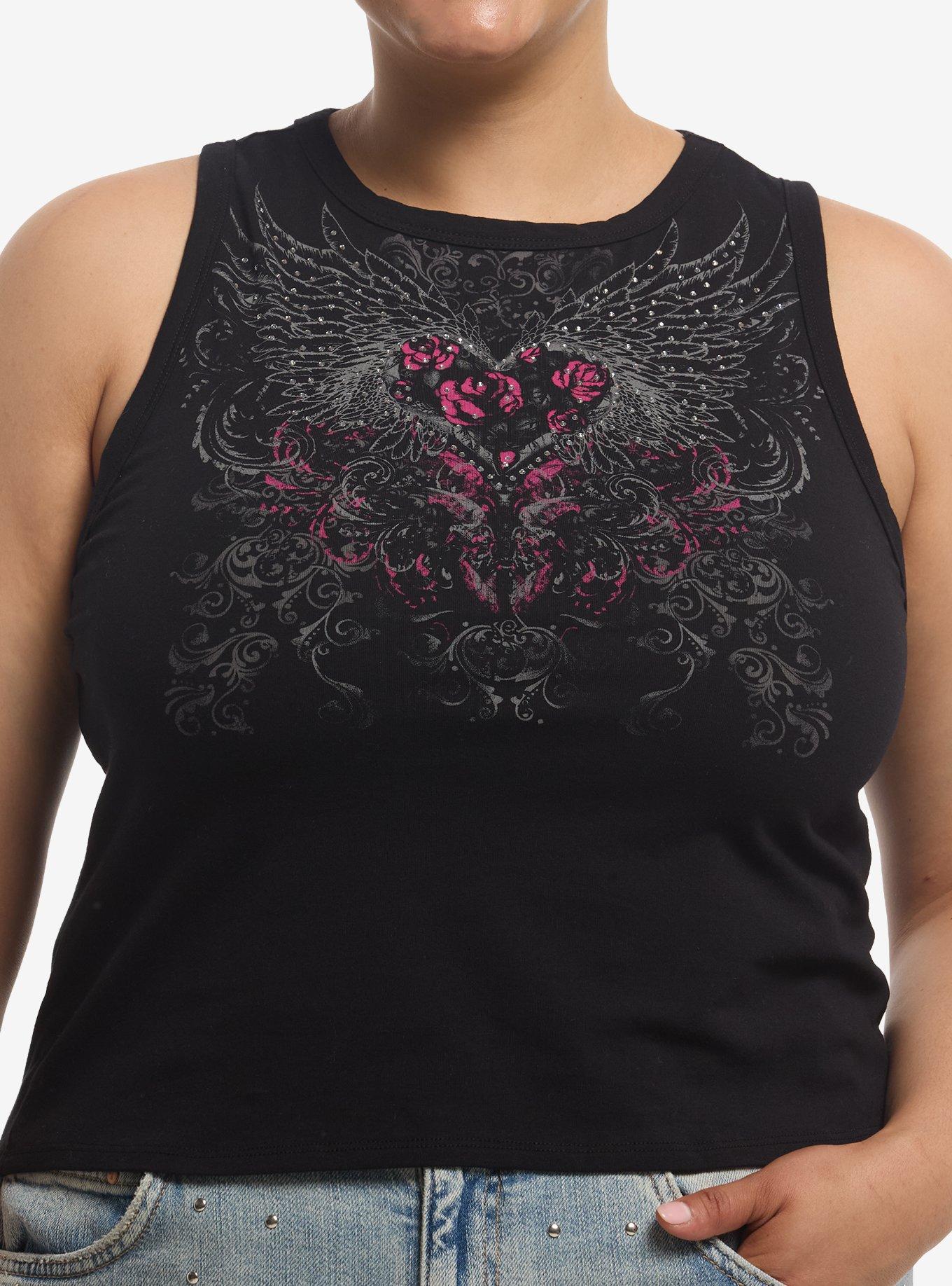 Social Collision Winged Heart Rose Rhinestone Girls Tank Top Plus Size, , hi-res
