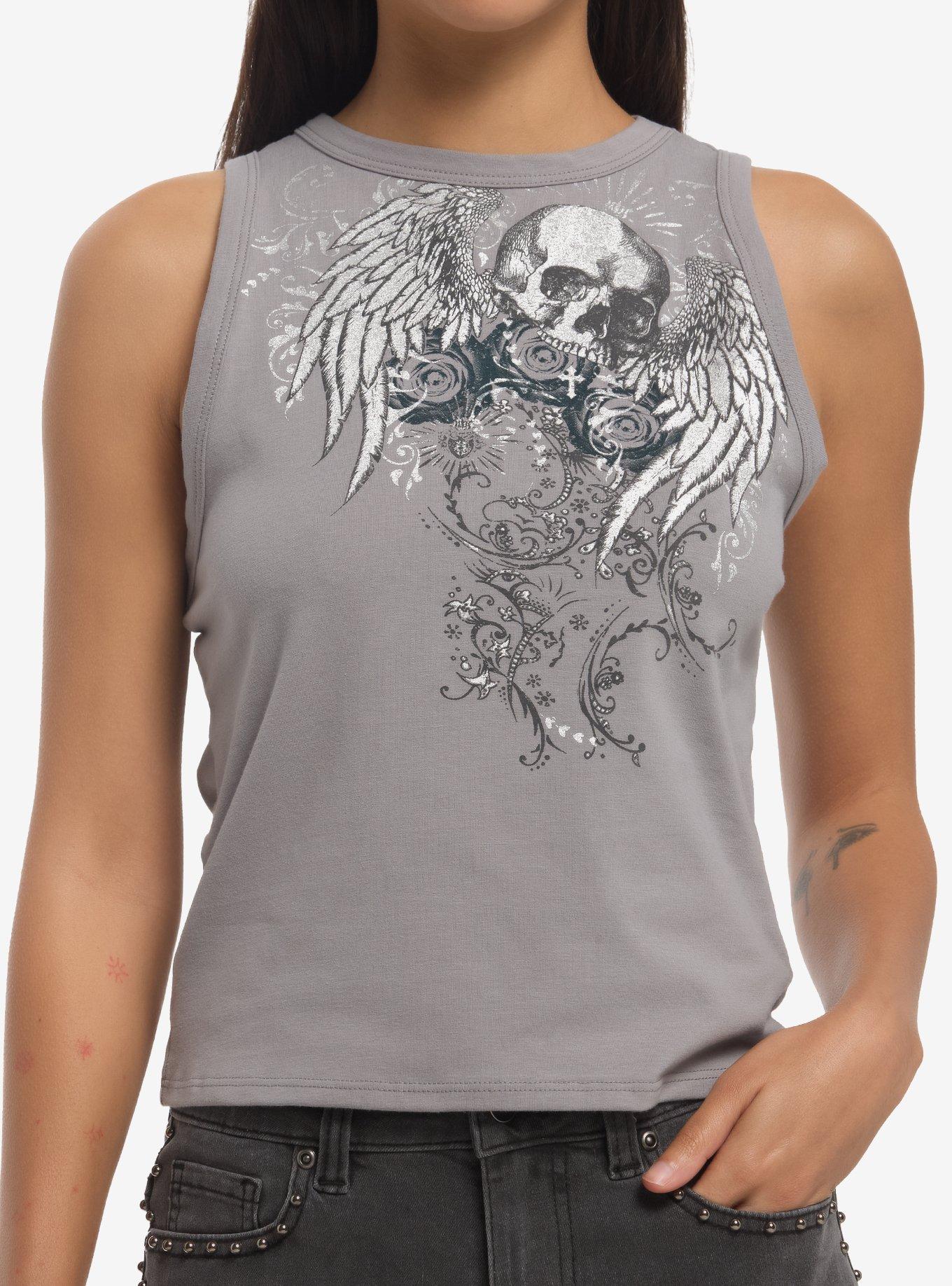 Social Collision Winged Skull Roses Girls Tank Top, , hi-res