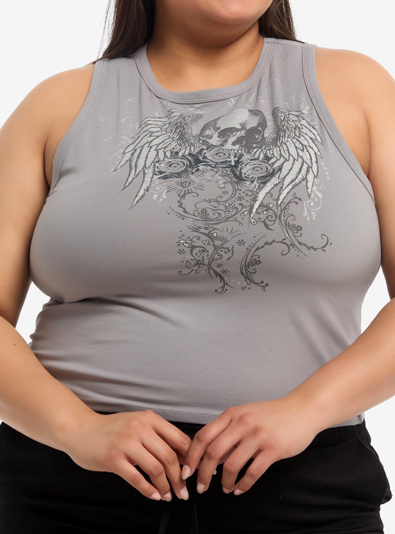 Social Collision Winged Skull Roses Girls Tank Top Plus Size, , hi-res