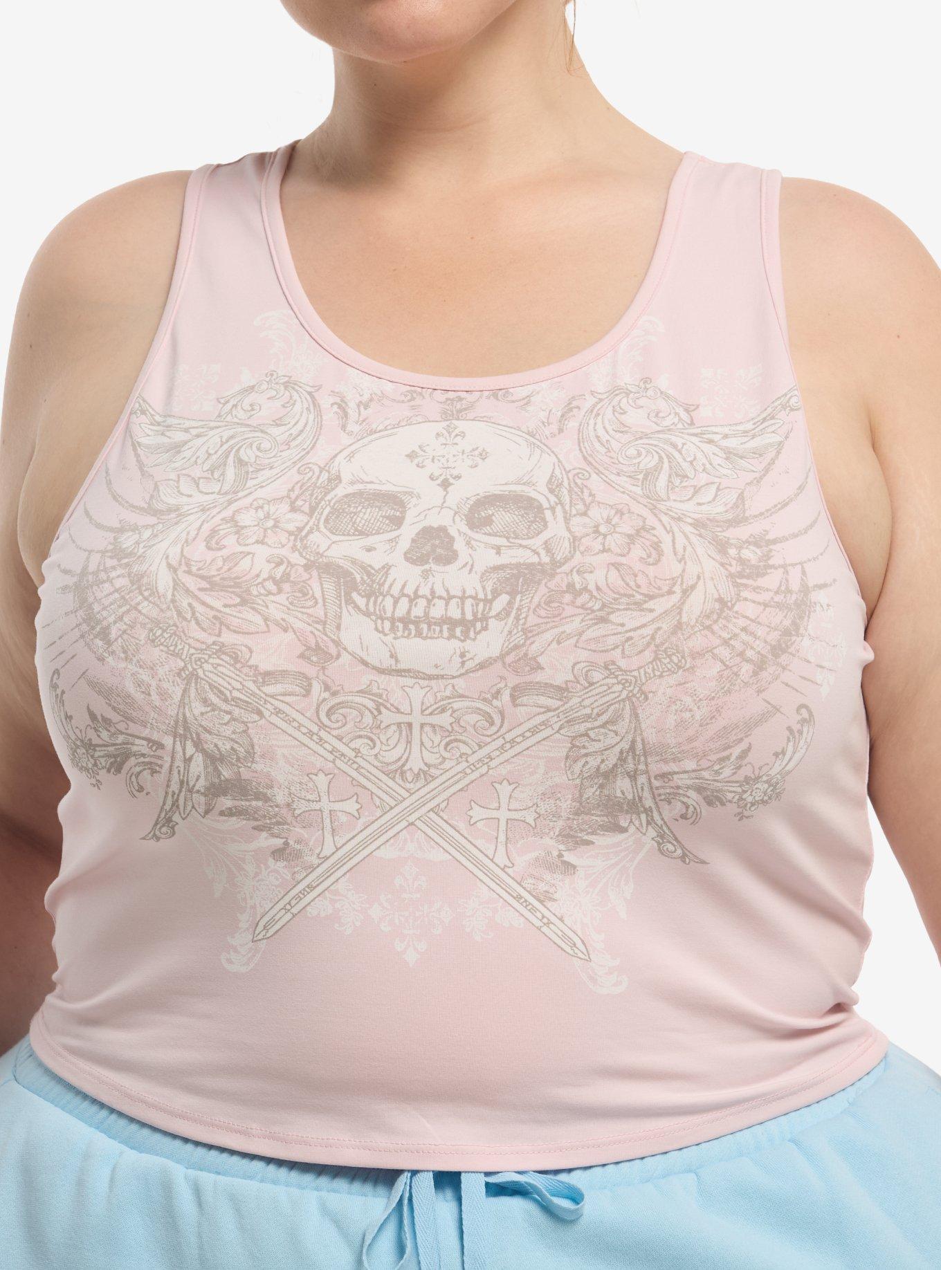Social Collision Pink Skull Filigree Crop Girls Tank Top Plus Size