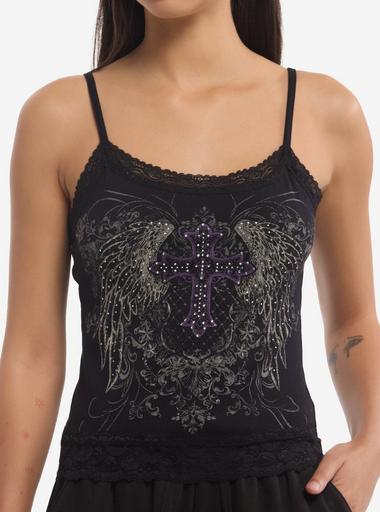 Social Collision Rhinestone Winged Cross Girls Cami | Hot Topic