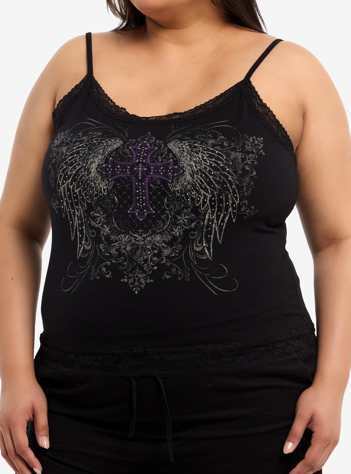 Social Collision Rhinestone Winged Cross Girls Cami Plus Size, , hi-res