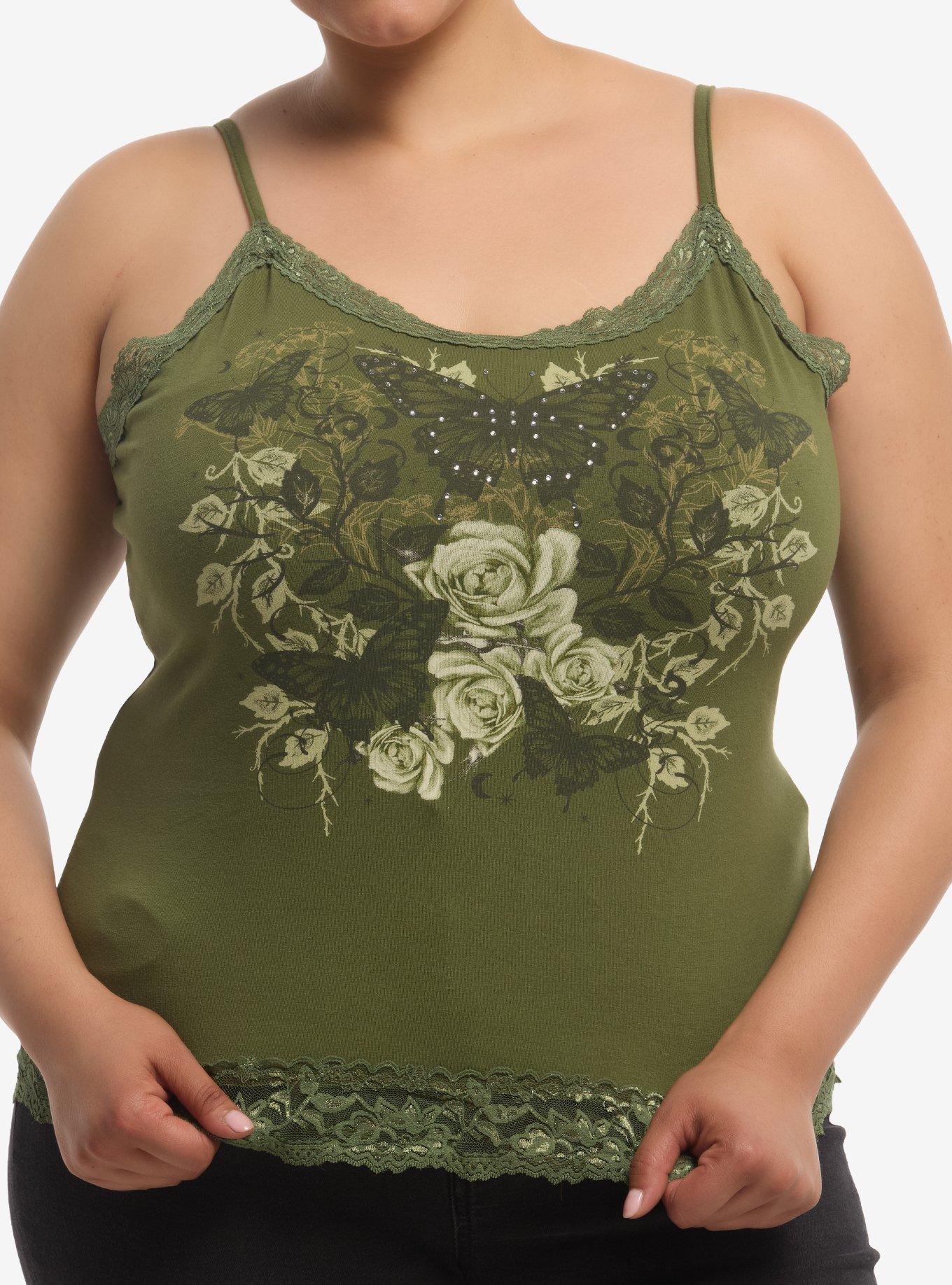 Thorn & Fable Rose Butterfly Lace Girls Cami Plus Size | Hot Topic
