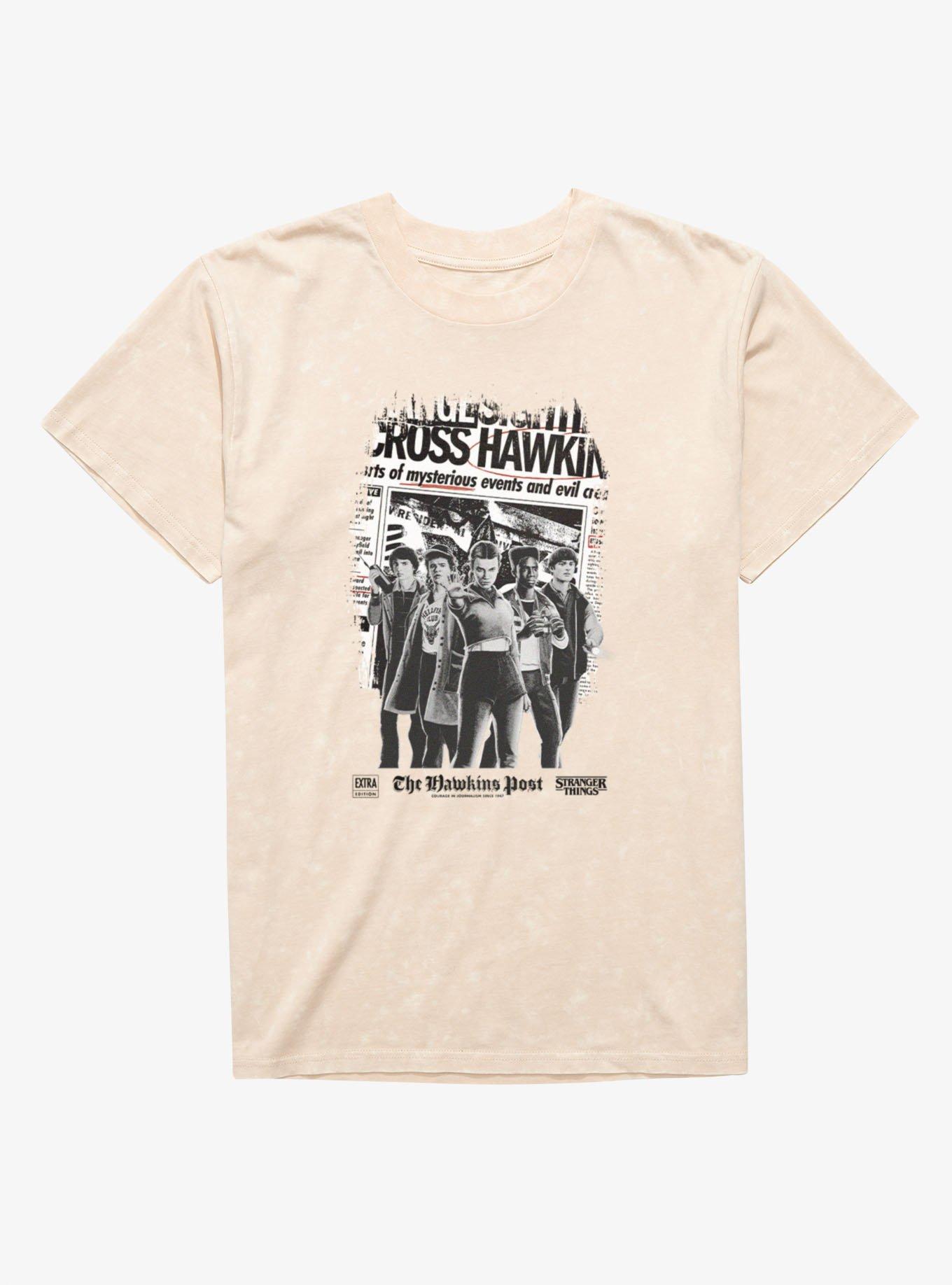 Stranger Things Hawkins Newspaper Poster Mineral Wash T-Shirt, , hi-res