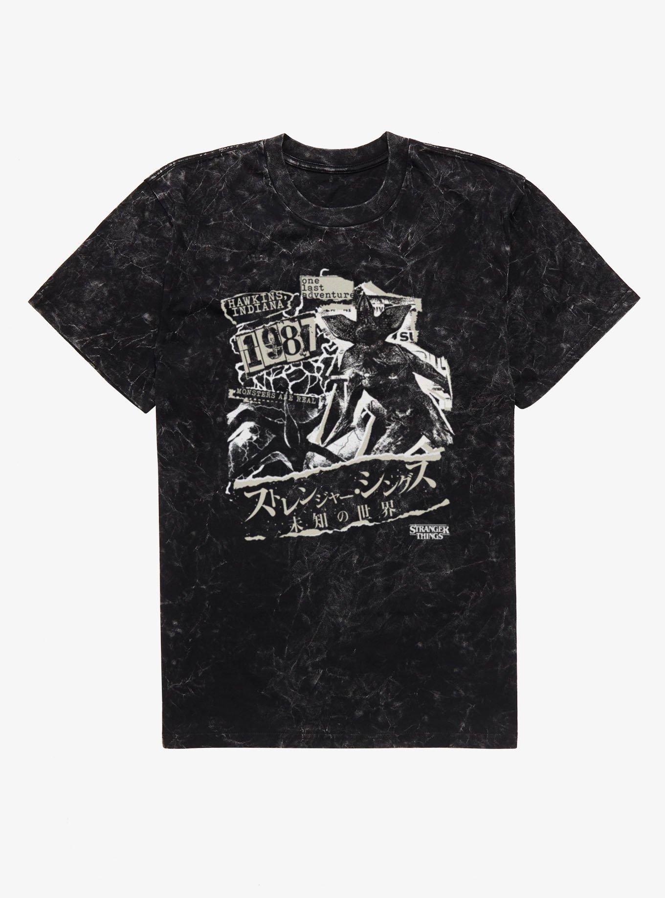 Stranger Things Demogorgon Kanji Collage Mineral Wash T-Shirt, , hi-res