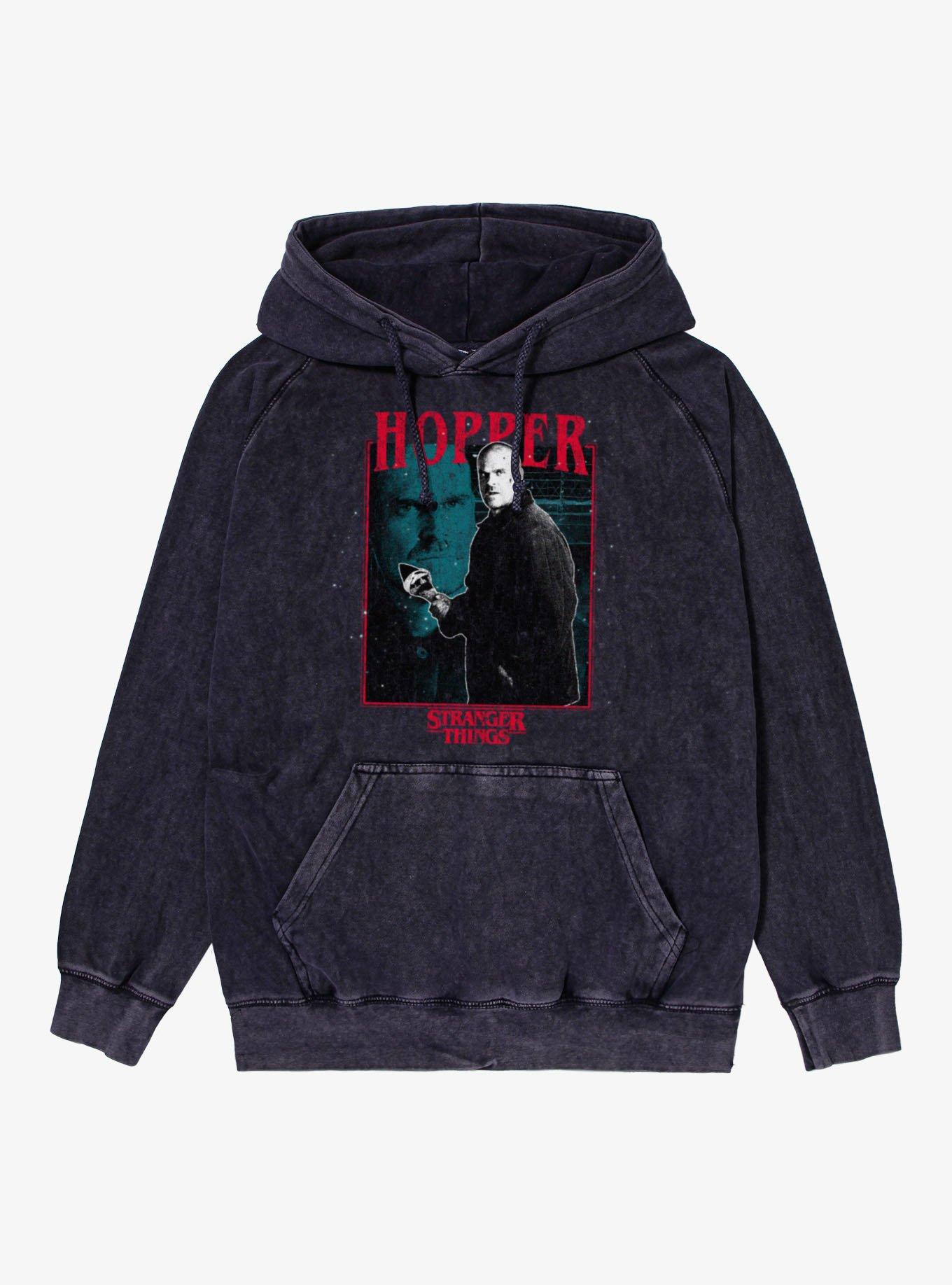 Stranger Things Hopper Action Collage Mineral Wash Hoodie, , hi-res