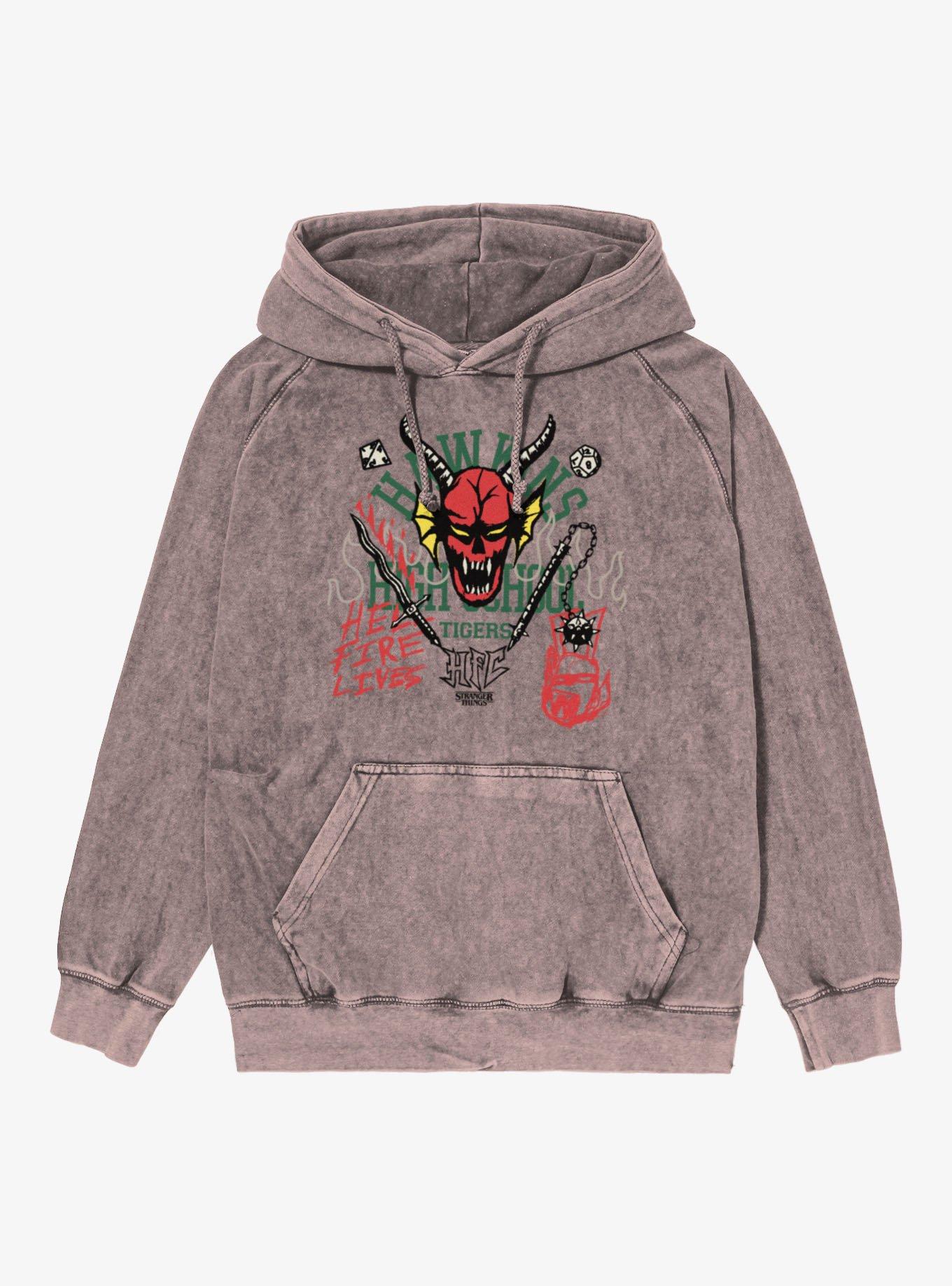 Stranger Things Hawkins High School Hellfire Mineral Wash Hoodie, , hi-res