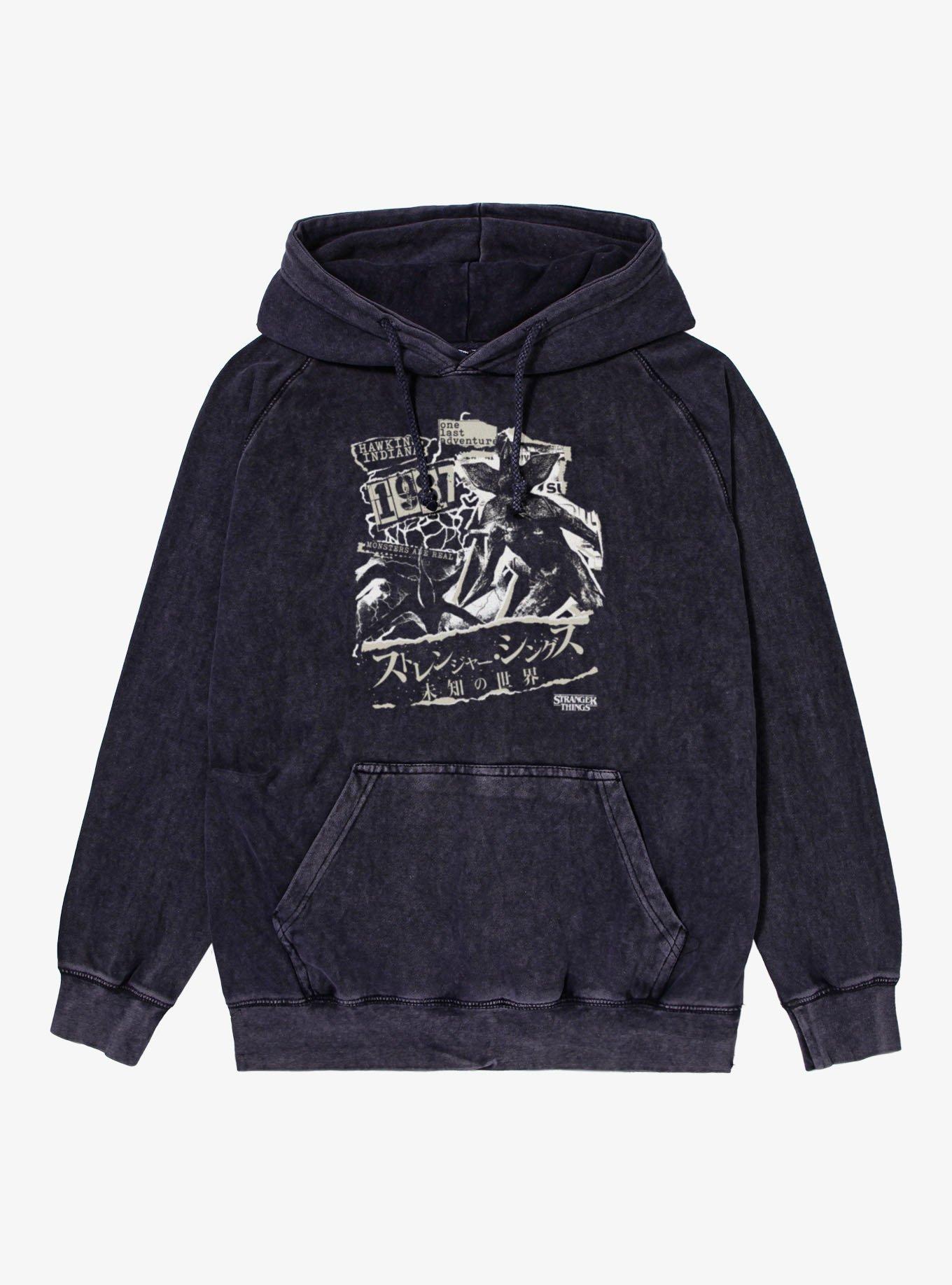 Stranger Things Demogorgon Kanji Collage Mineral Wash Hoodie, , hi-res