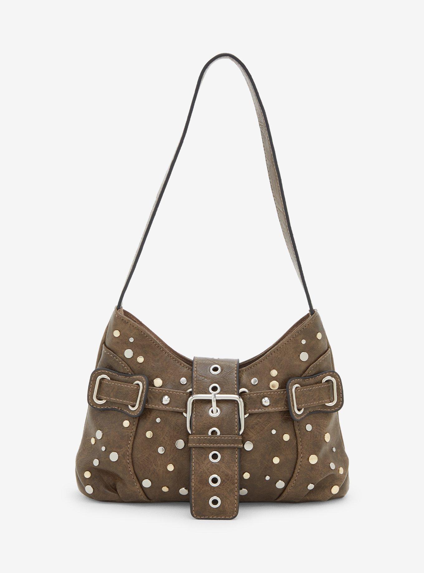 Thorn & Fable Brown Faux Leather Stud Shoulder Bag