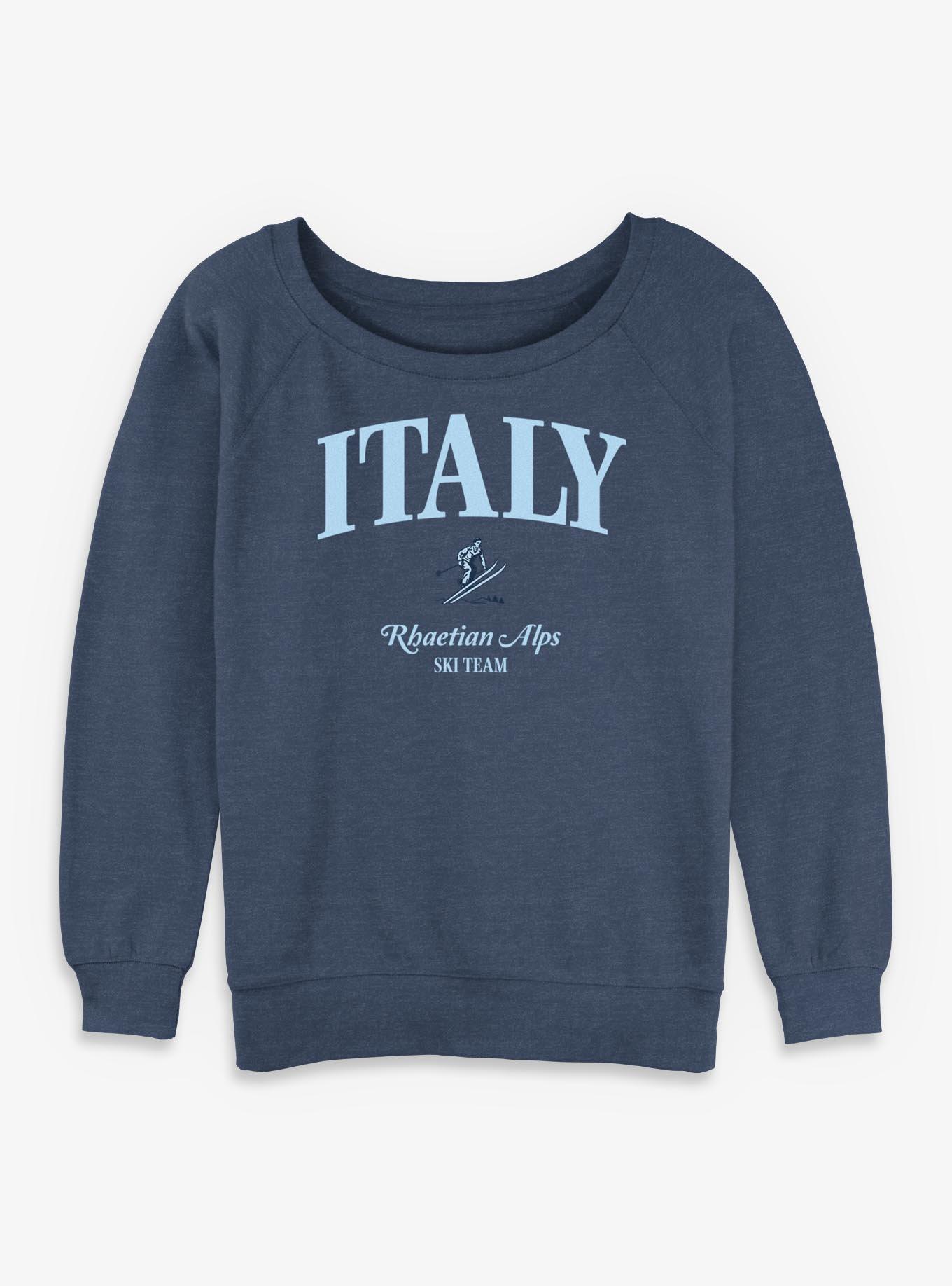 Italy Rhaetian Alps Ski Team Girls Slouchy Sweatshirt, BLUEHTR, hi-res view 1