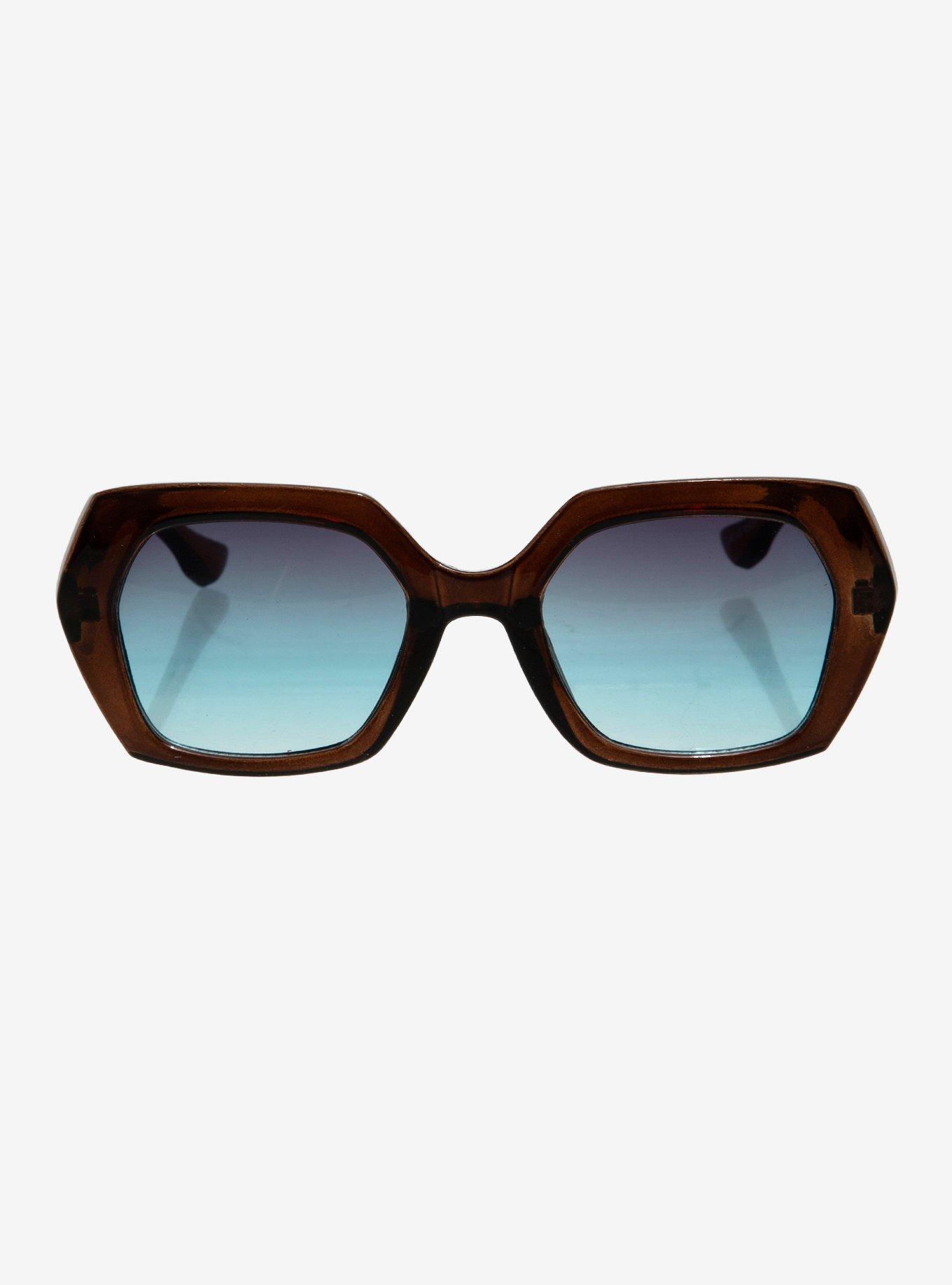 Brown Geometric Sunglasses, , hi-res