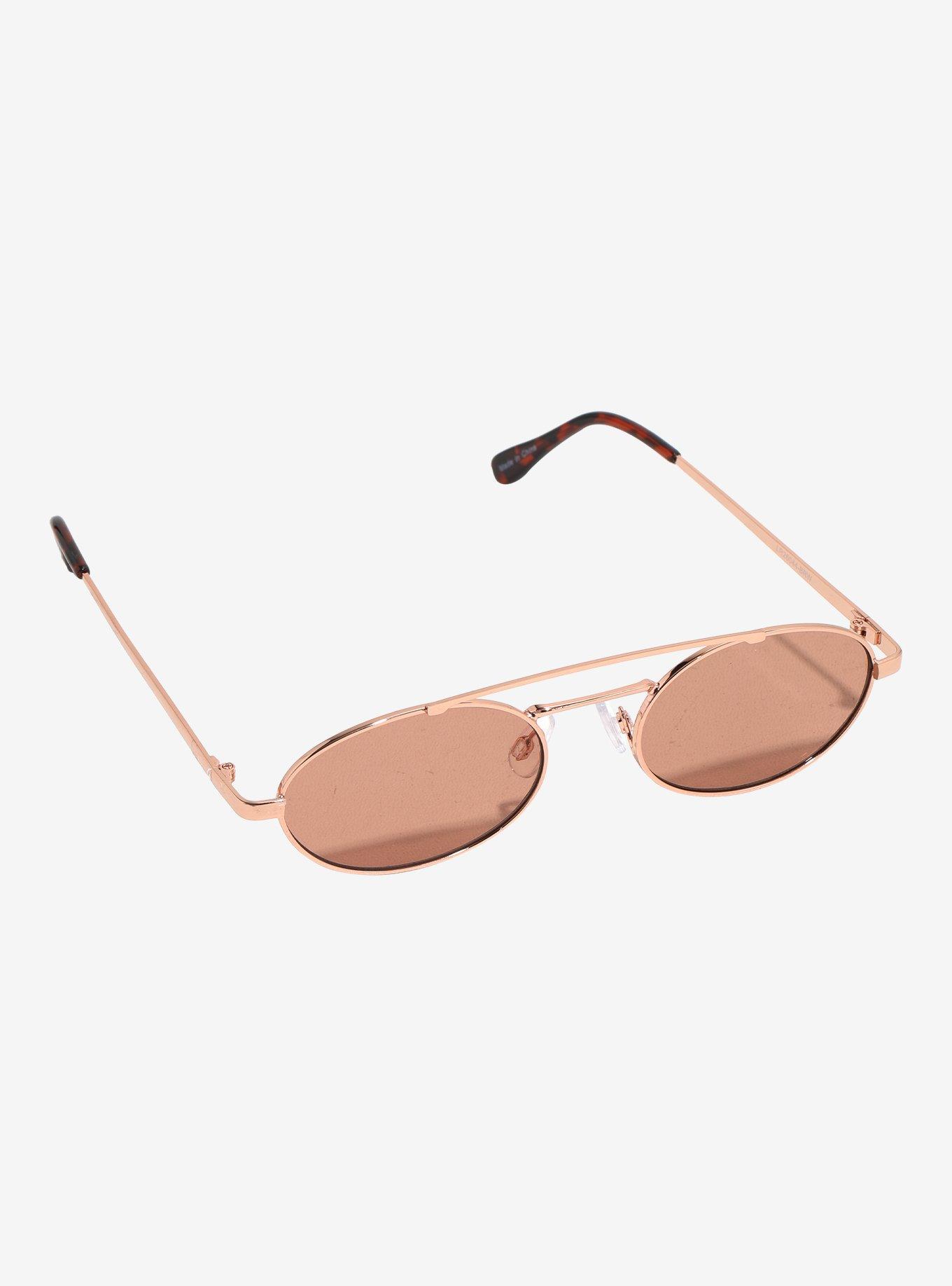 Rose Gold Aviator Oval Sunglasses, , hi-res