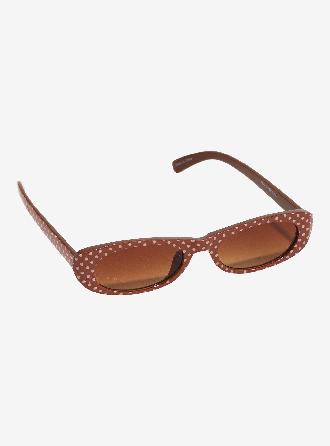 Brown Polka Dot Skinny Cat Eye Sunglasses, , hi-res