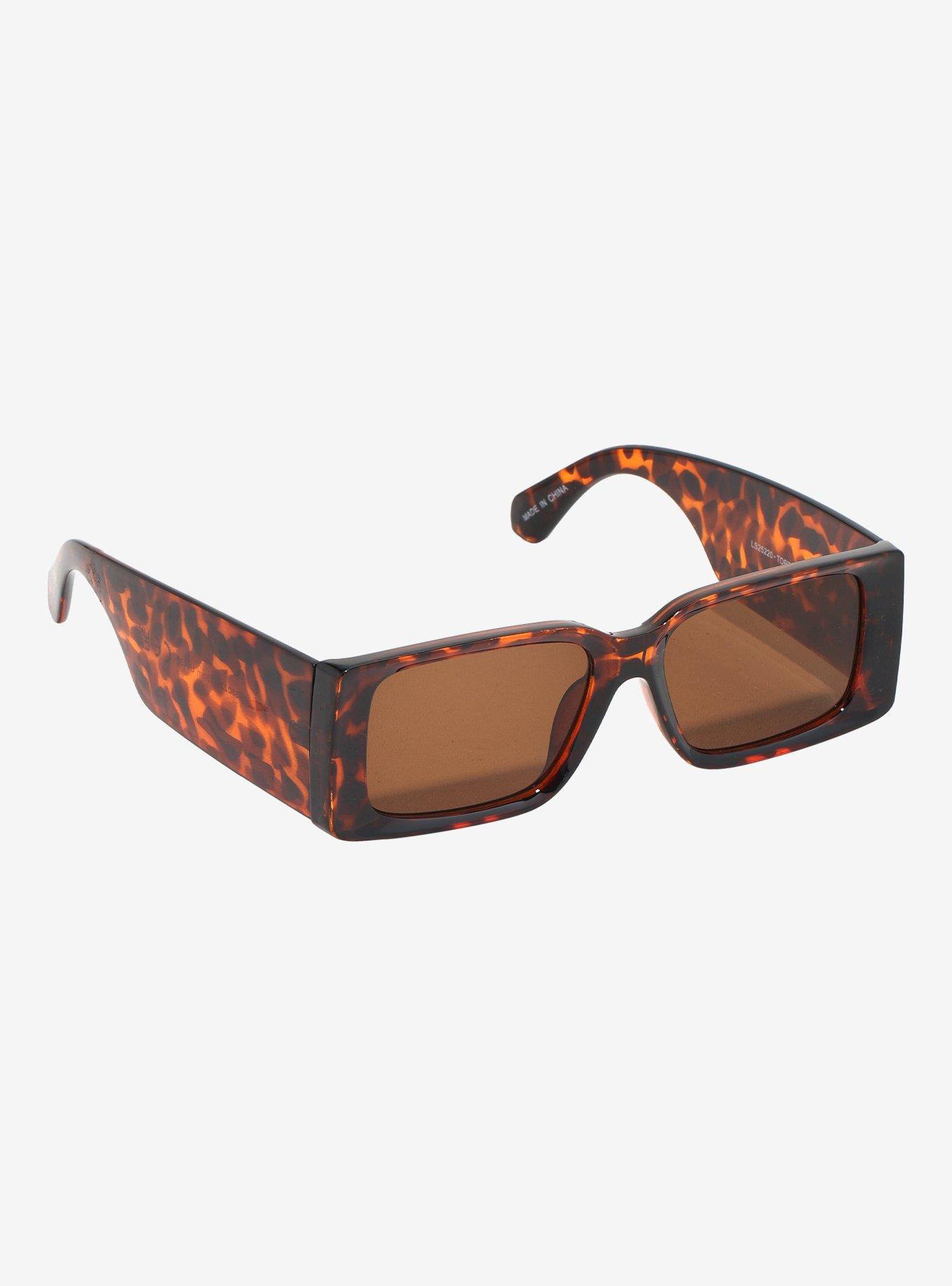 Brown Tortoiseshell Chunky Rectangular Sunglasses, , hi-res