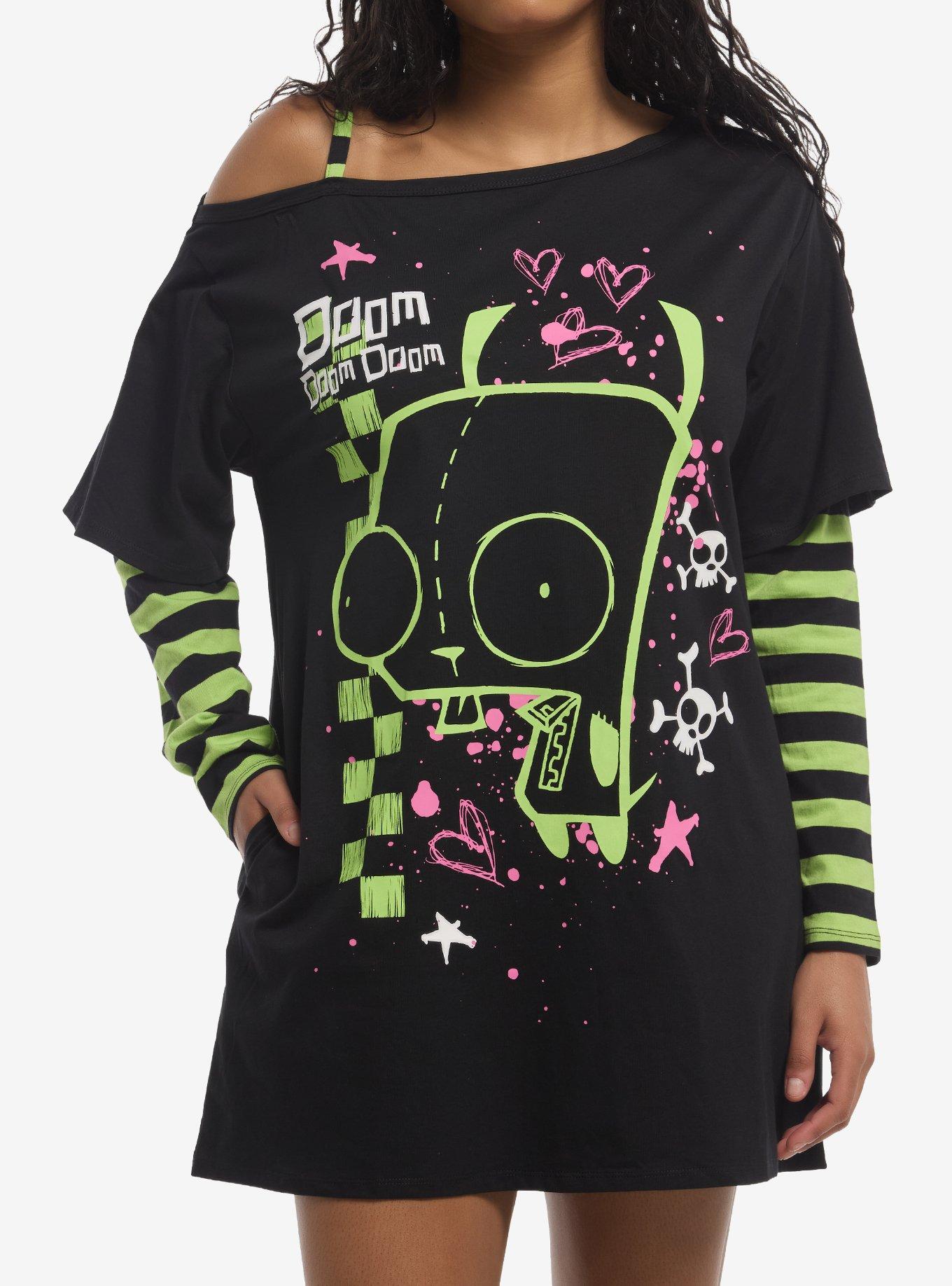Invader Zim GIR Off-Shoulder Twofer Dress