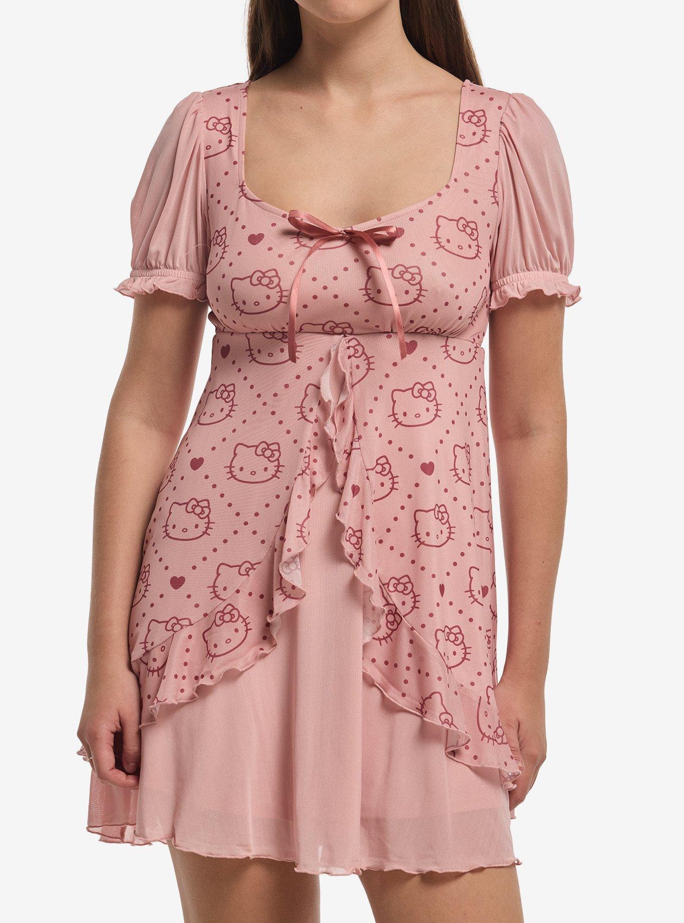 Hello Kitty Sheer Ruffle Babydoll Dress, , hi-res