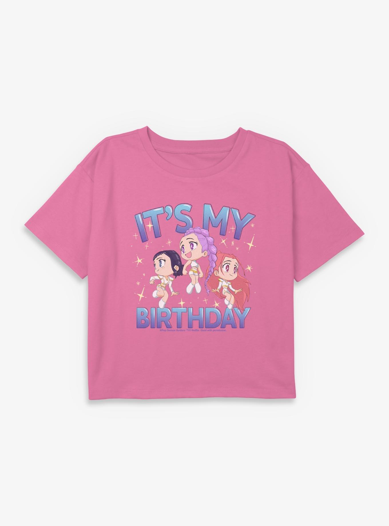 KPop Demon Hunters Huntrix It's My Birthday Youth Girls Boxy Crop T-Shirt, , hi-res