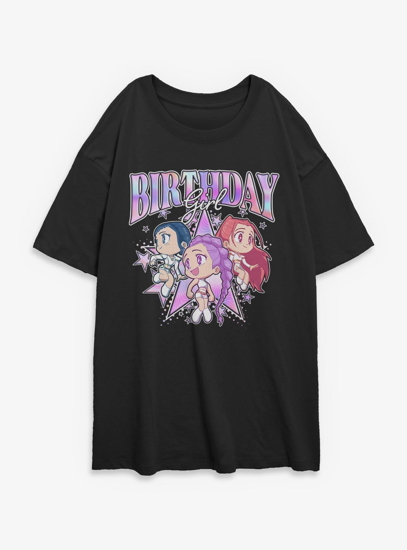KPop Demon Hunters HUNTR/X Birthday Womens Oversized T-Shirt, BLACK, hi-res view 1