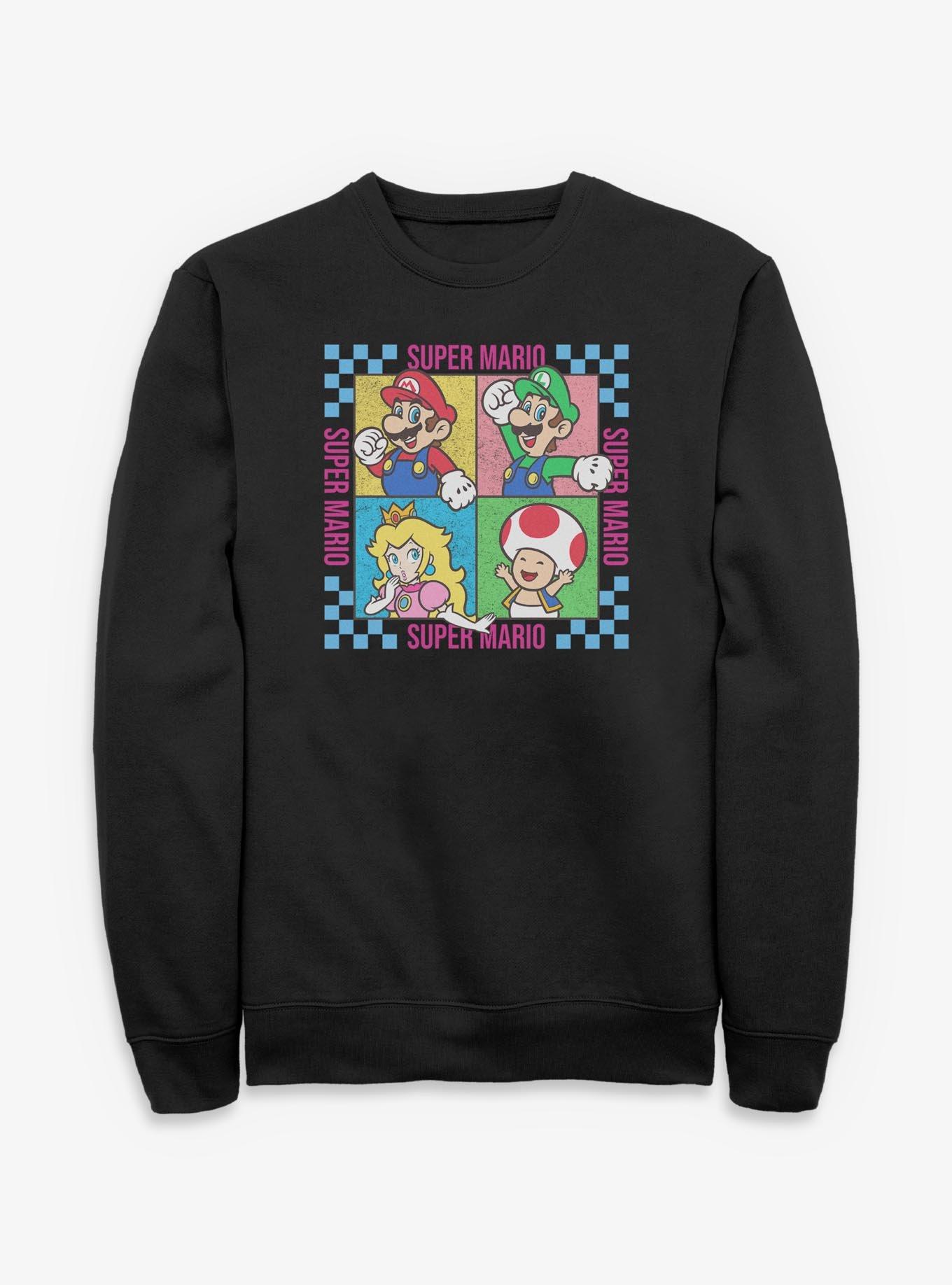 Nintendo Super Mario Checkered Squares Characters Sweatshirt, , hi-res
