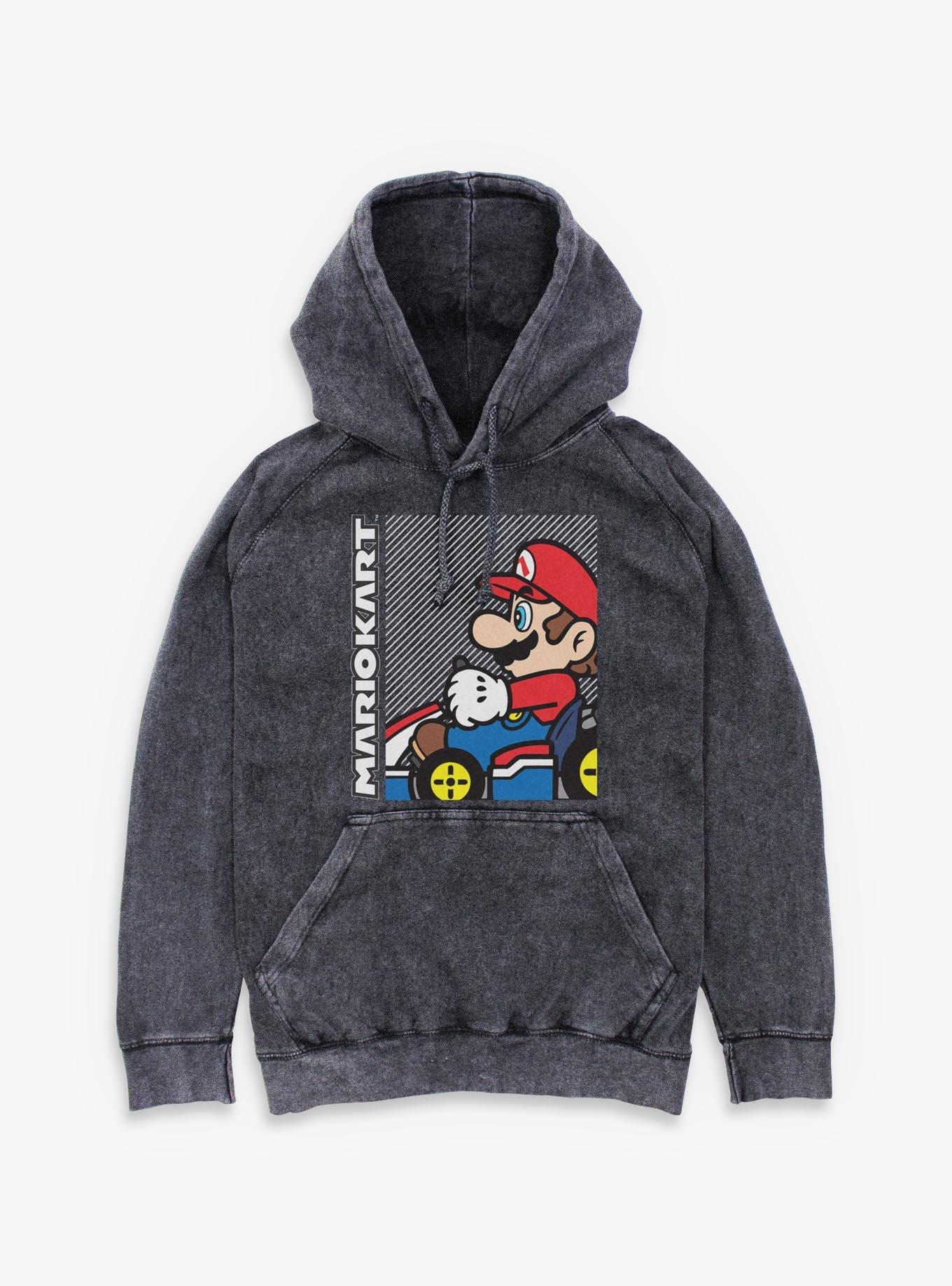 Nintendo Mario Kart Mario On Race Car Mineral Wash Hoodie, , hi-res