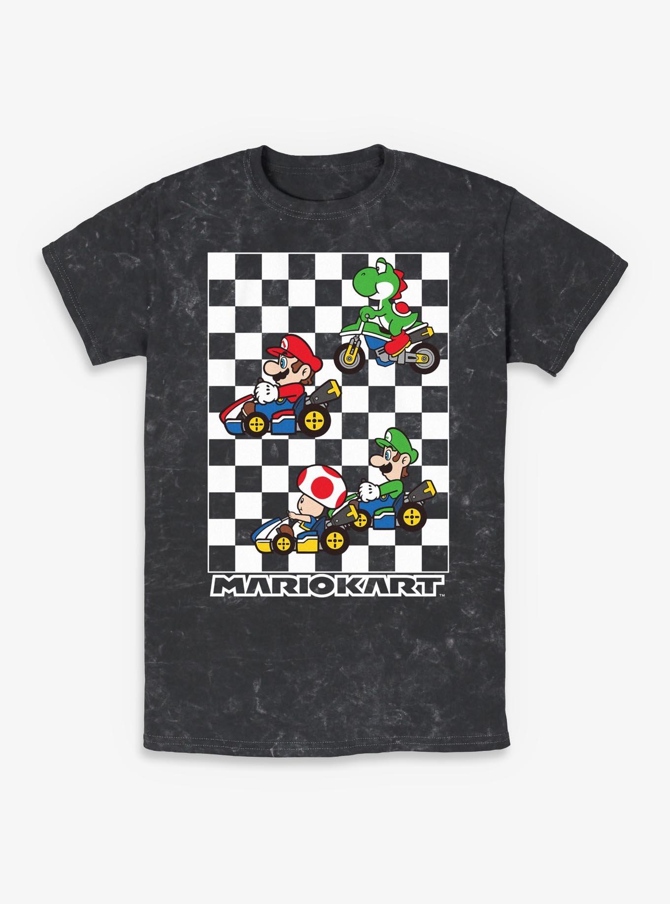 Nintendo Mario Kart Checkered Race Mineral Wash T-Shirt, , hi-res
