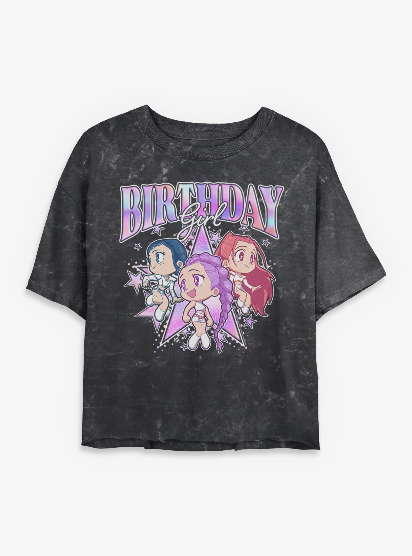 KPop Demon Hunters HUNTR/X Birthday Womens Mineral Wash Crop T-Shirt, , hi-res