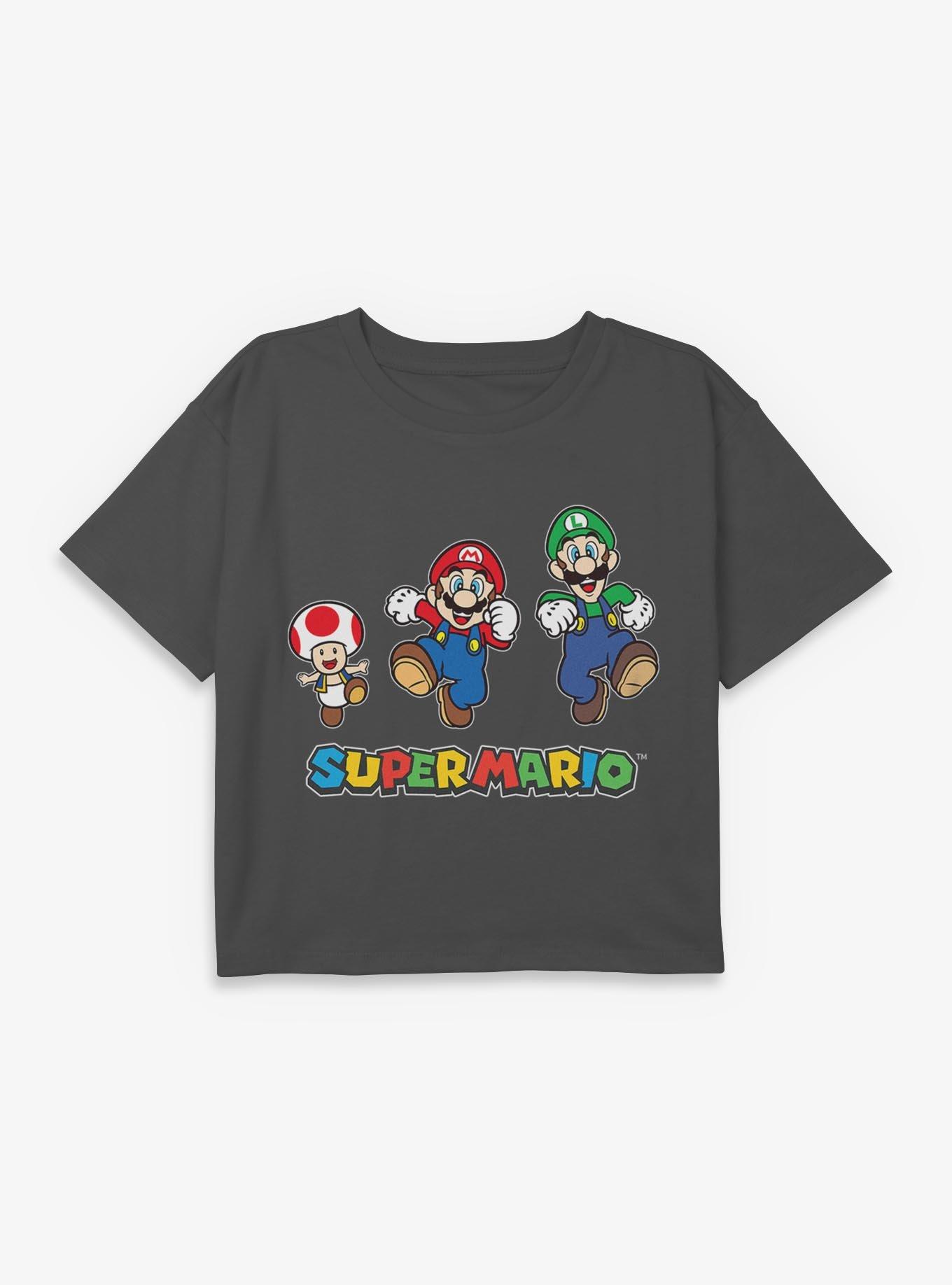 Nintendo Super Mario Toad Mario Luigi Run Youth Girls Boxy Crop T-Shirt, , hi-res