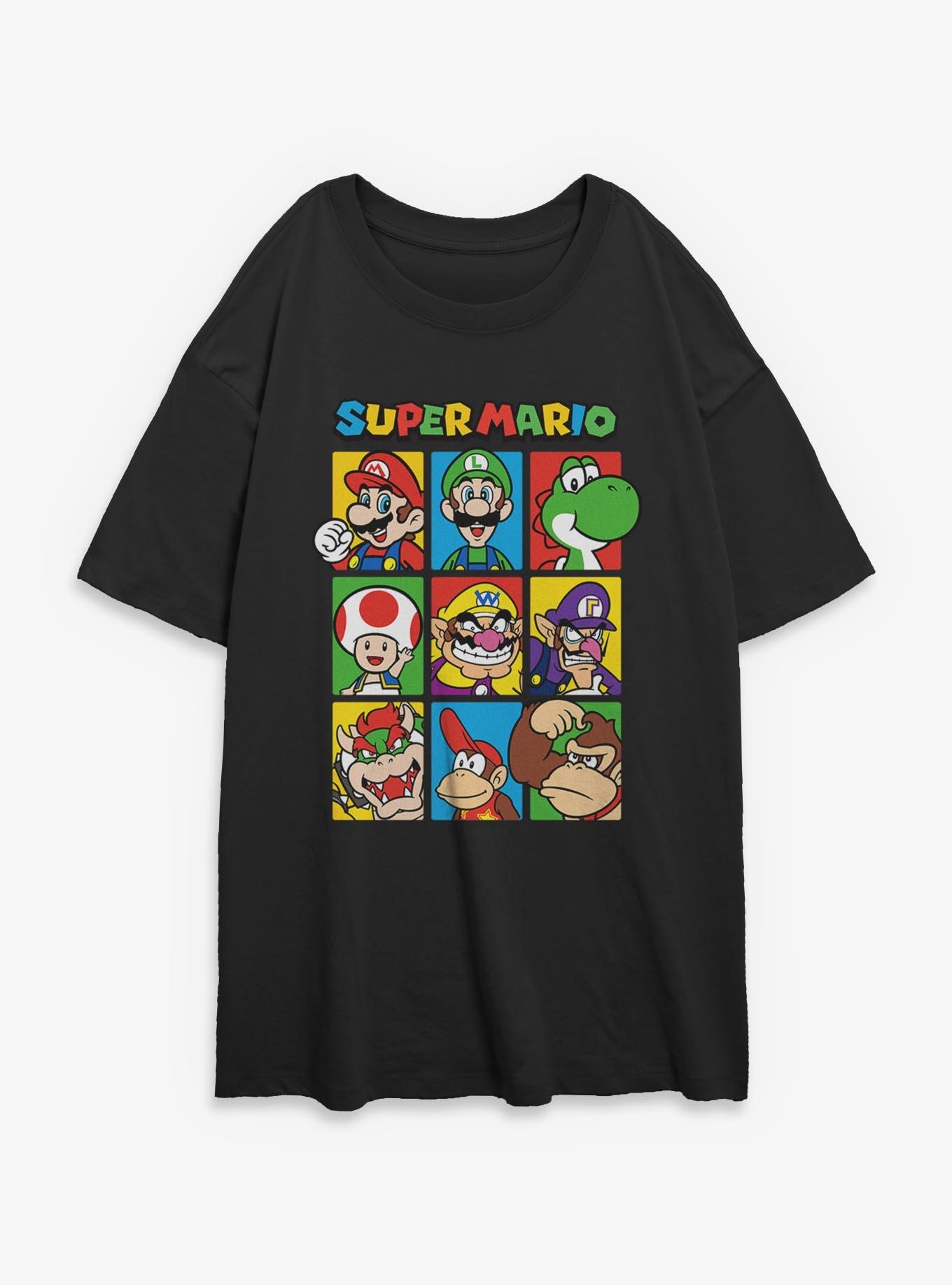 Nintendo Super Mario Character Hall Of Fame Womens Oversized T-Shirt, BLACK, hi-res view 1