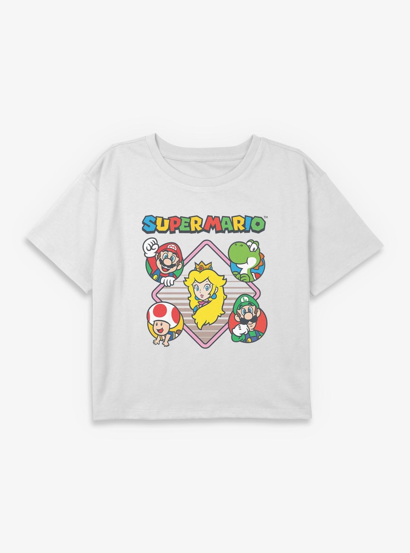 Nintendo Super Mario Diamond Characters Youth Girls Boxy Crop T-Shirt, , hi-res