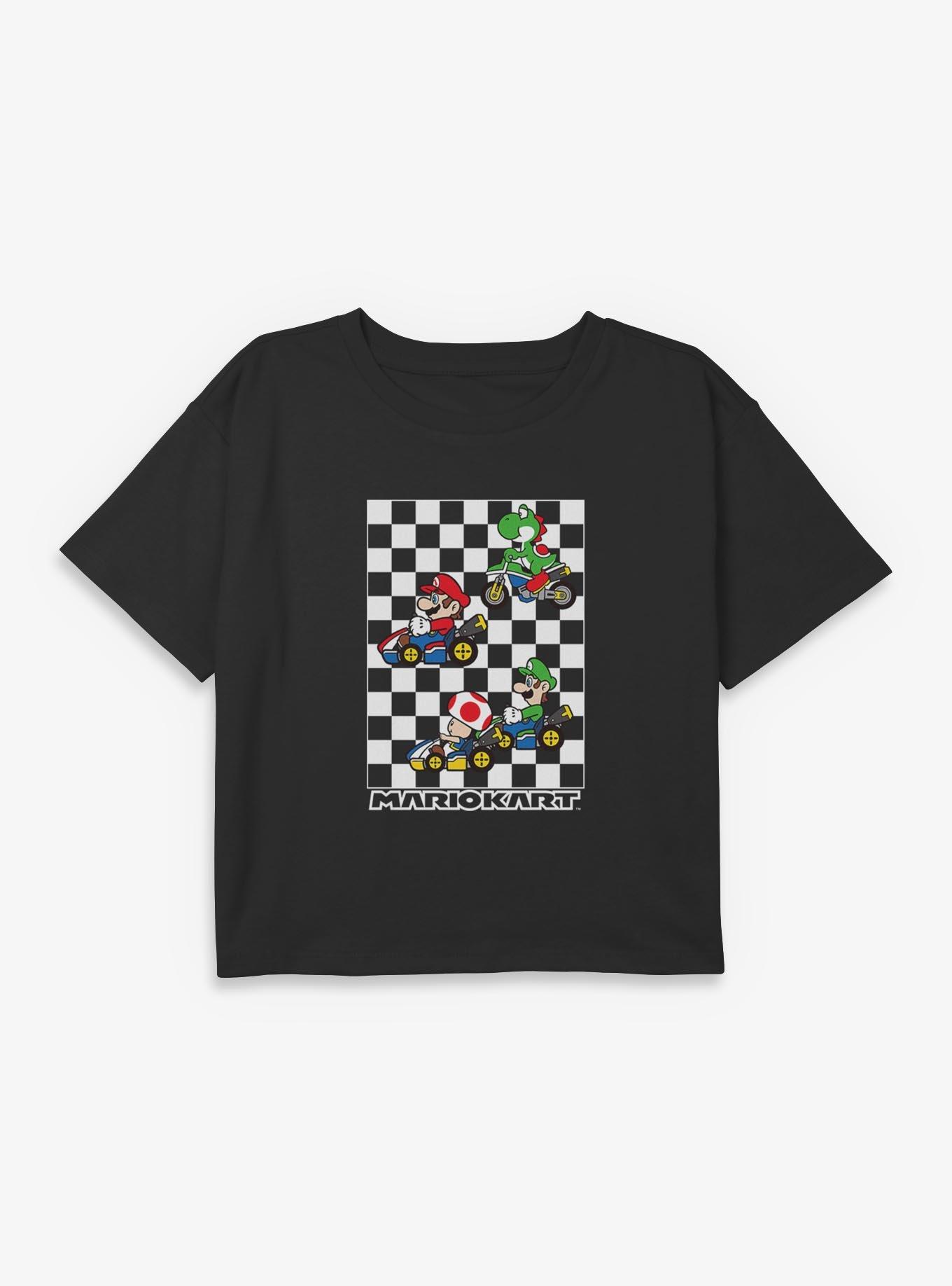 Nintendo Mario Kart Checkered Race Youth Girls Boxy Crop T-Shirt