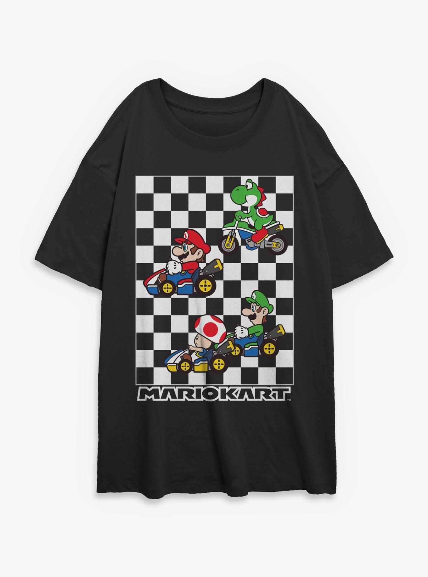 Nintendo Mario Kart Checkered Race Womens Oversized T-Shirt, , hi-res