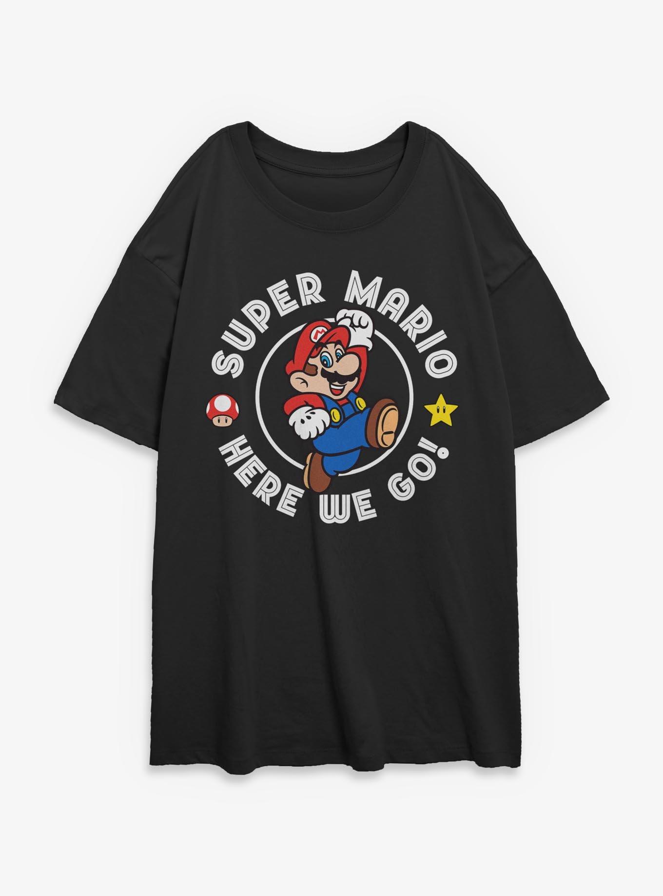Nintendo Super Mario Here We Go Jump Womens Oversized T-Shirt, BLACK, hi-res view 1