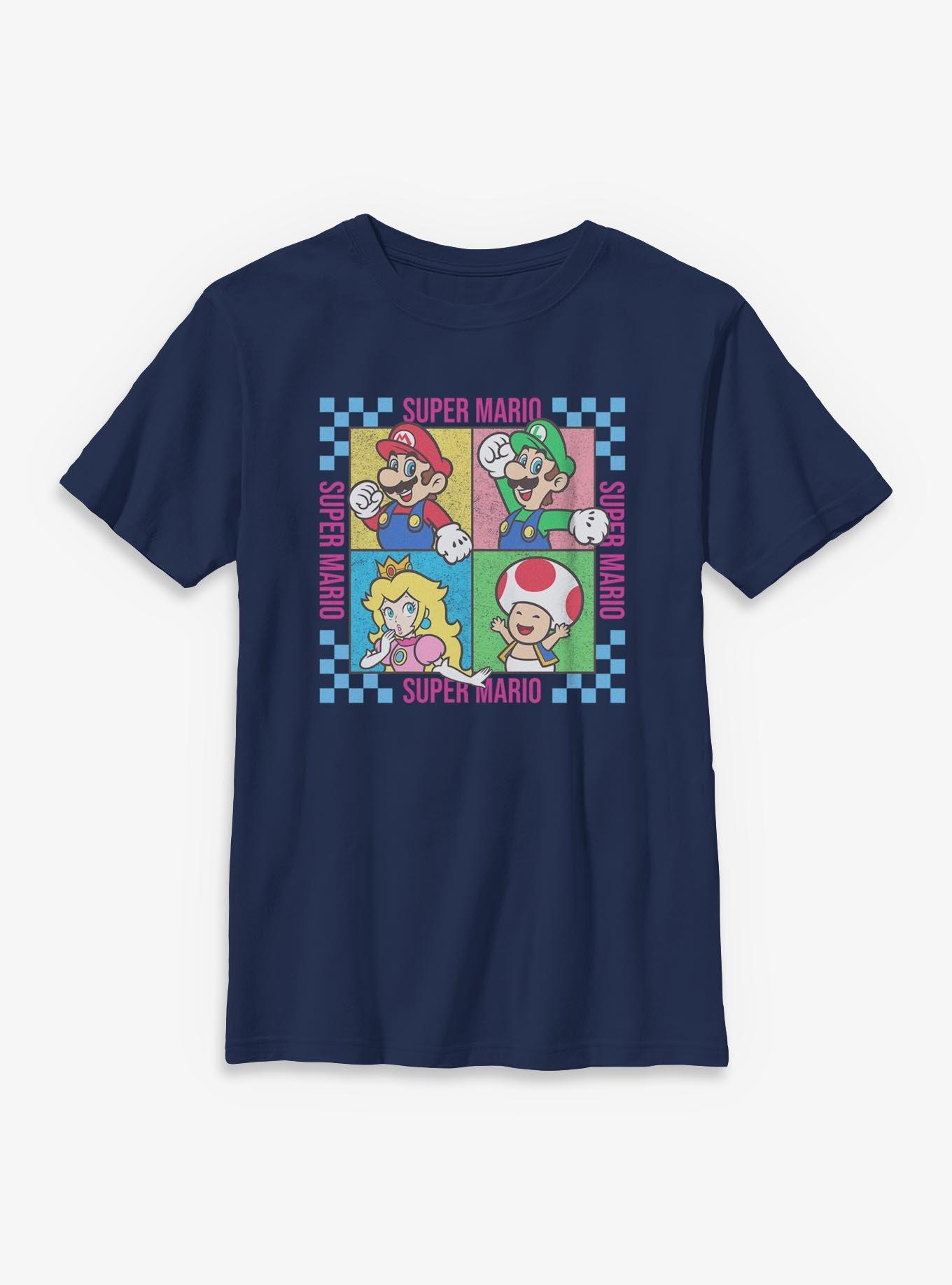 Nintendo Super Mario Checkered Squares Characters Youth T-Shirt, , hi-res