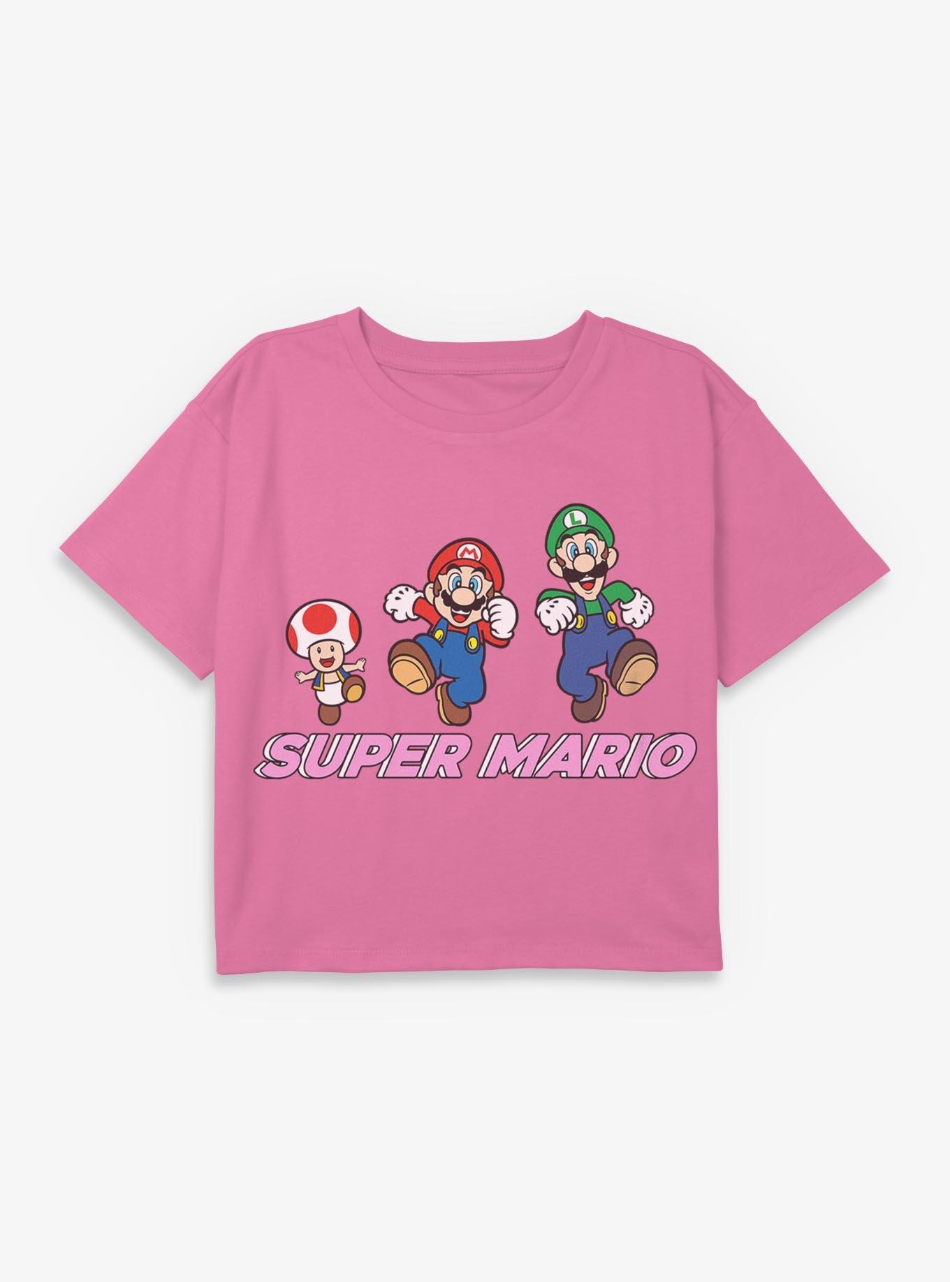 Nintendo Super Mario Group Fun Jump Youth Girls Boxy Crop T-Shirt, , hi-res