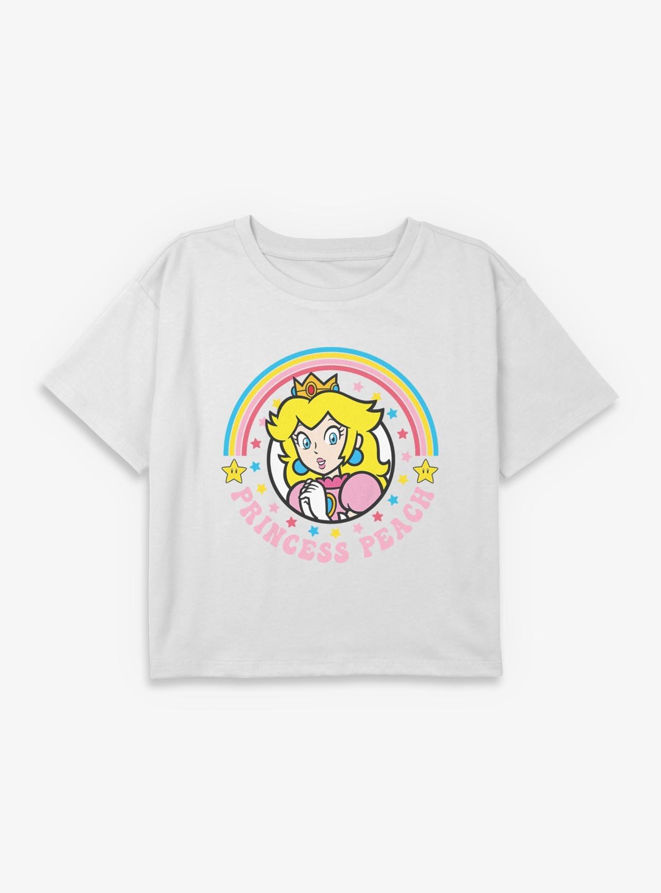 Nintendo Mario Colorful Princess Peach Youth Girls Boxy Crop T-Shirt, , hi-res