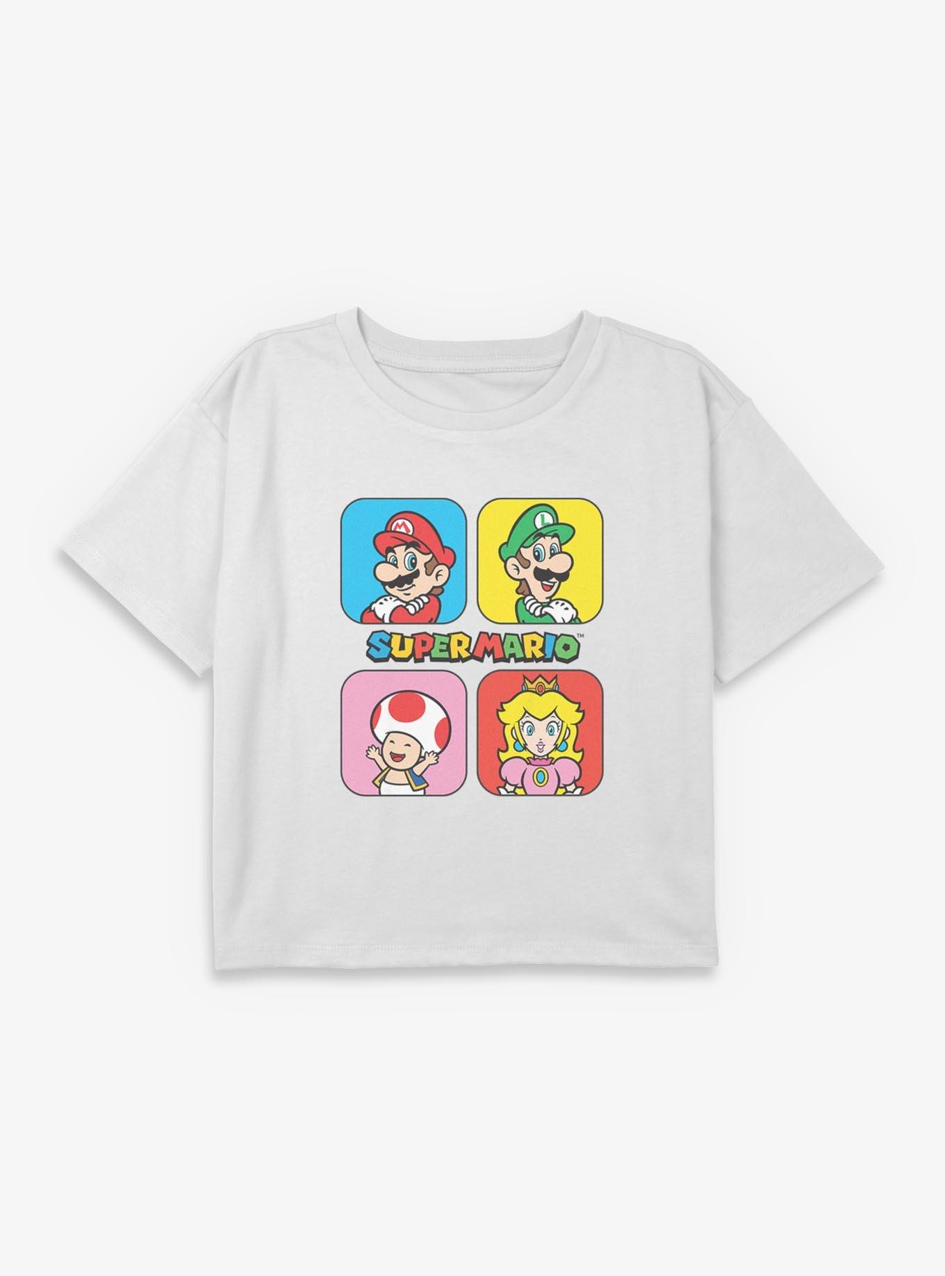 Nintendo Super Mario Character Squares Youth Girls Boxy Crop T-Shirt, , hi-res